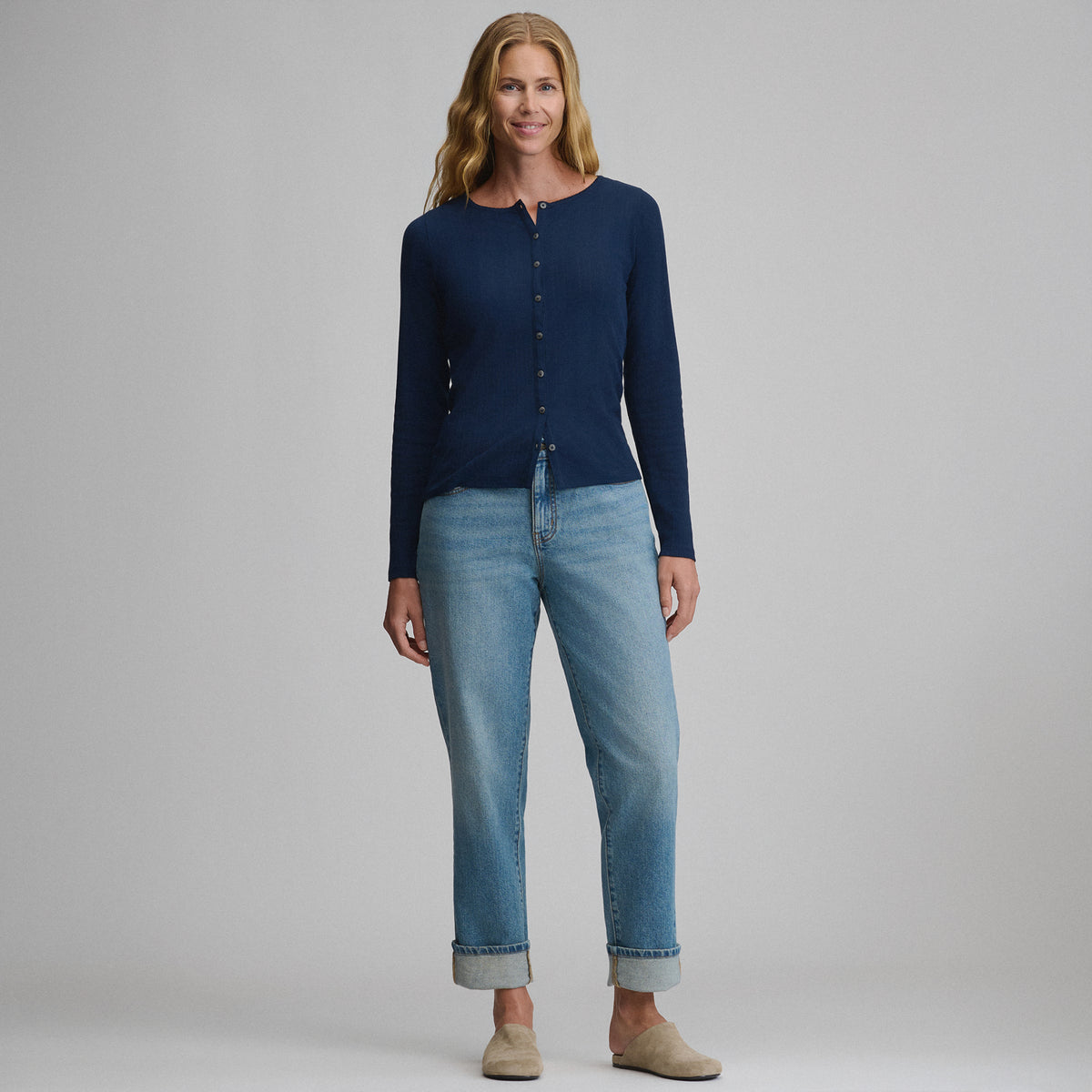 Women's Long-Sleeve Pointelle Button Front Top-Brook-4