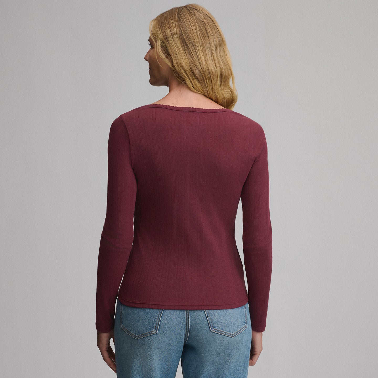 Women's Long-Sleeve Pointelle Button Front Top-Dk Lava-6