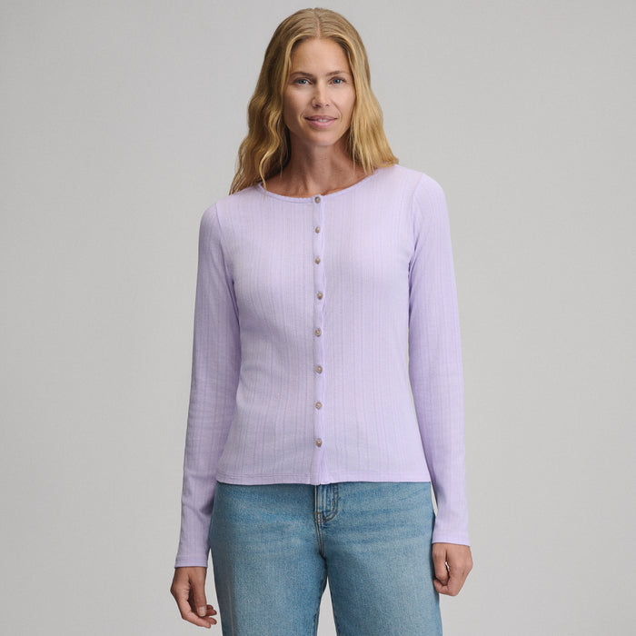 Women's Long-Sleeve Pointelle Button Front Top