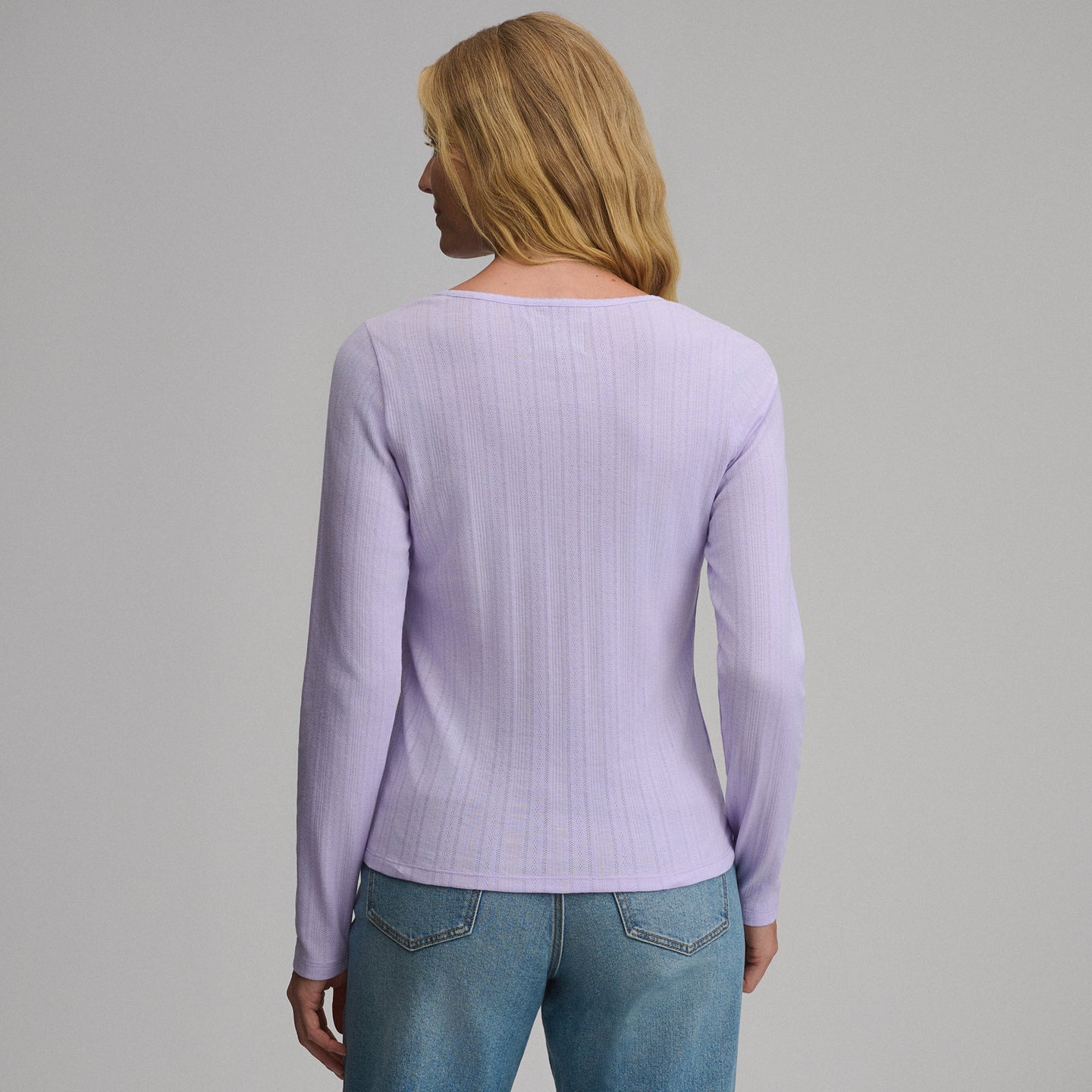 Women's Long-Sleeve Pointelle Button Front Top-Lavender Mist-13