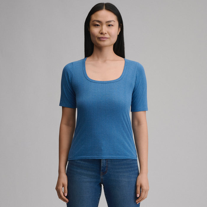 Women's Short-Sleeve Pointelle Square-Neck Crew