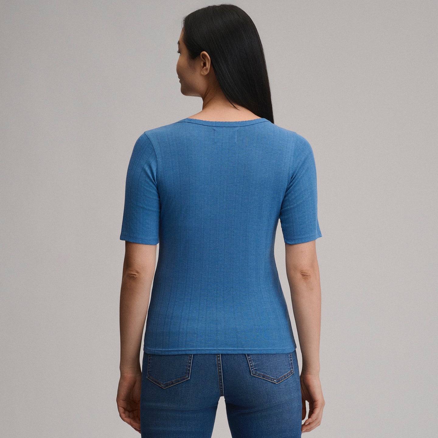 Pointelle Square Neck SS-Dk Chambray-2