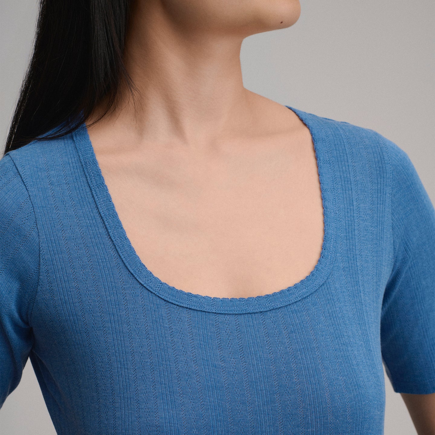 Pointelle Square Neck SS-Dk Chambray-3