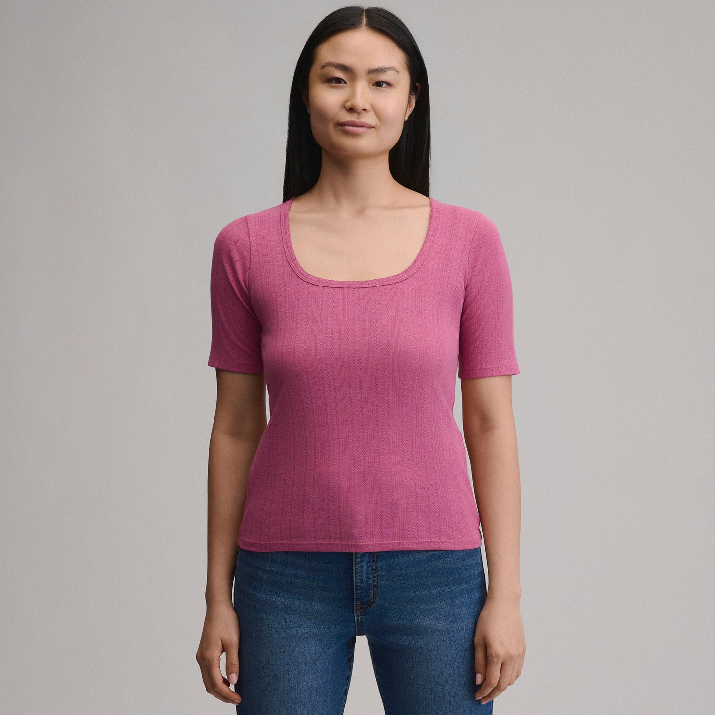 Pointelle Square Neck SS-Dusty Rose-5