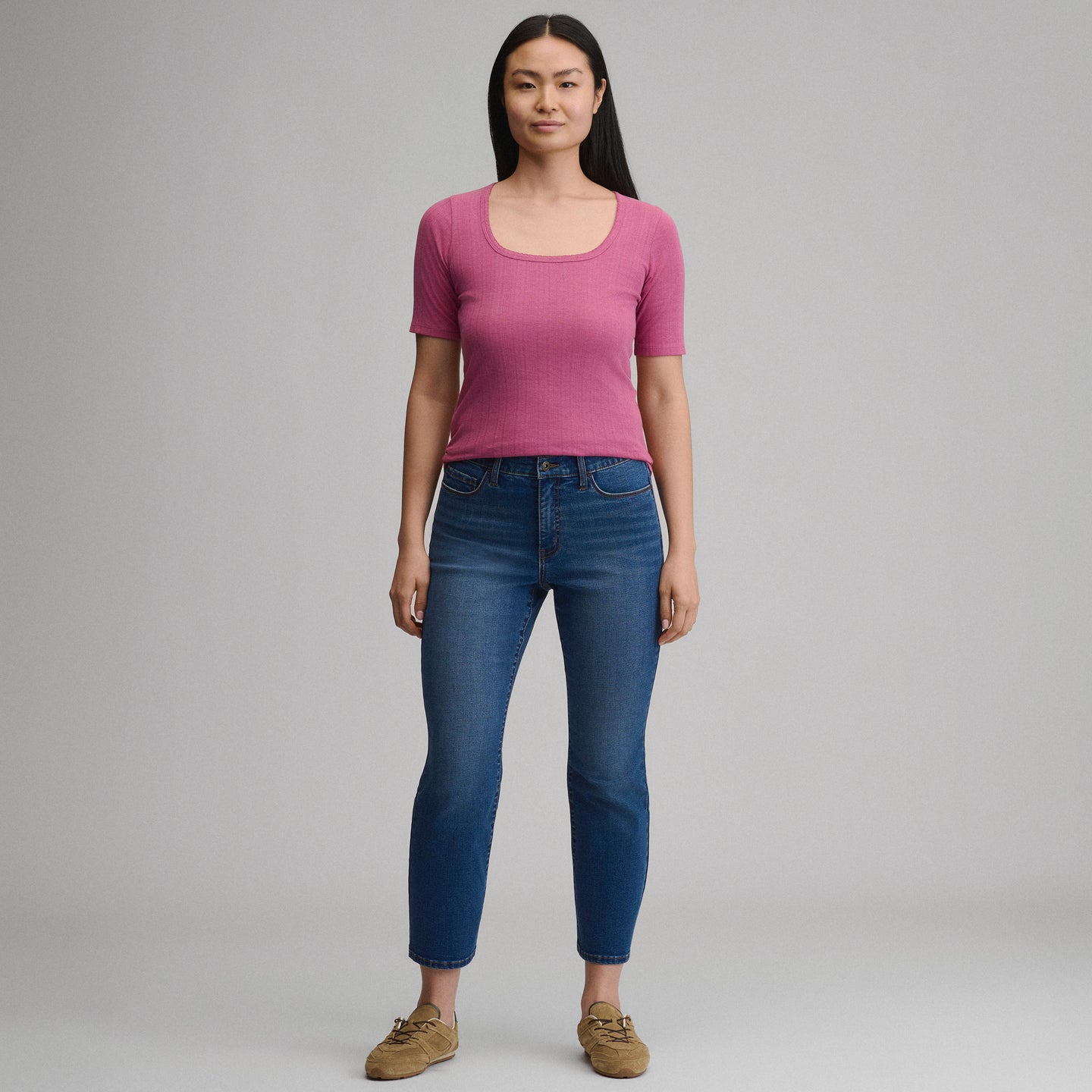 Pointelle Square Neck SS-Dusty Rose-8