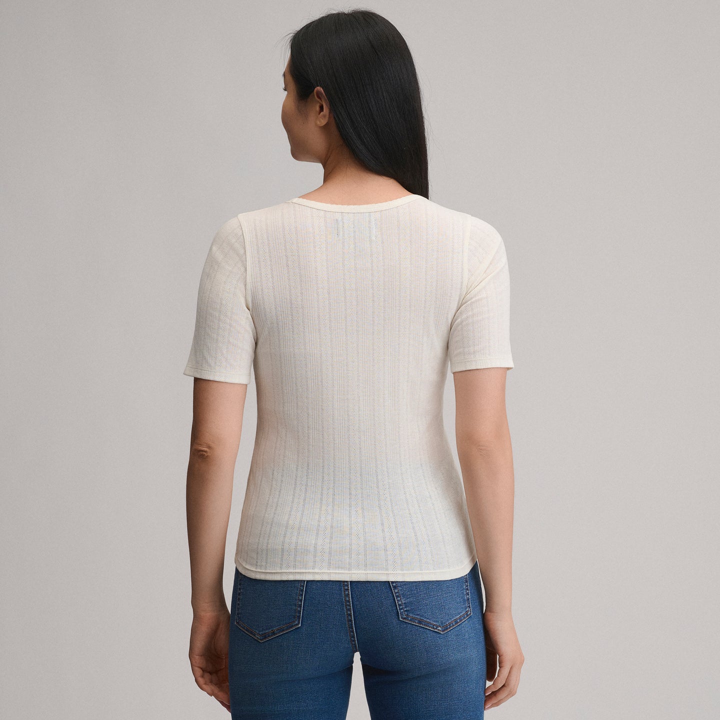 Pointelle Square Neck SS-Ivory-10