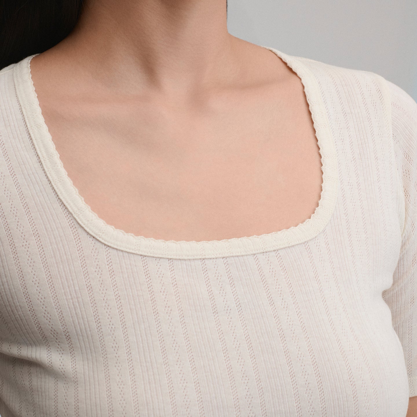 Pointelle Square Neck SS-Ivory-11