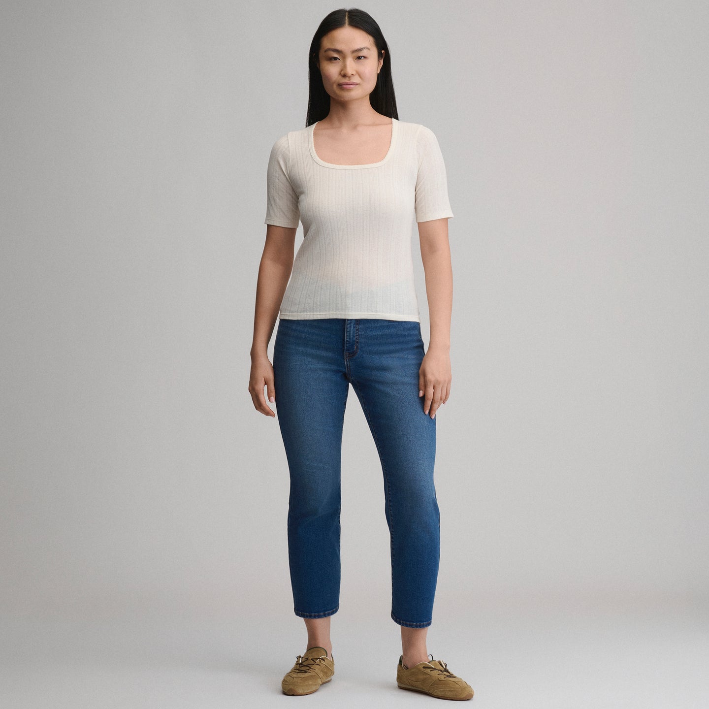 Pointelle Square Neck SS-Ivory-12