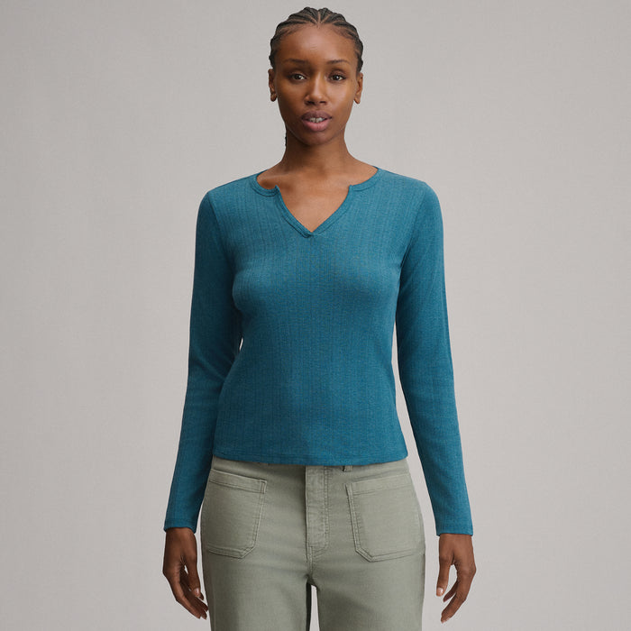 Women's Pointelle Notch-Neck Long-Sleeve Crew
