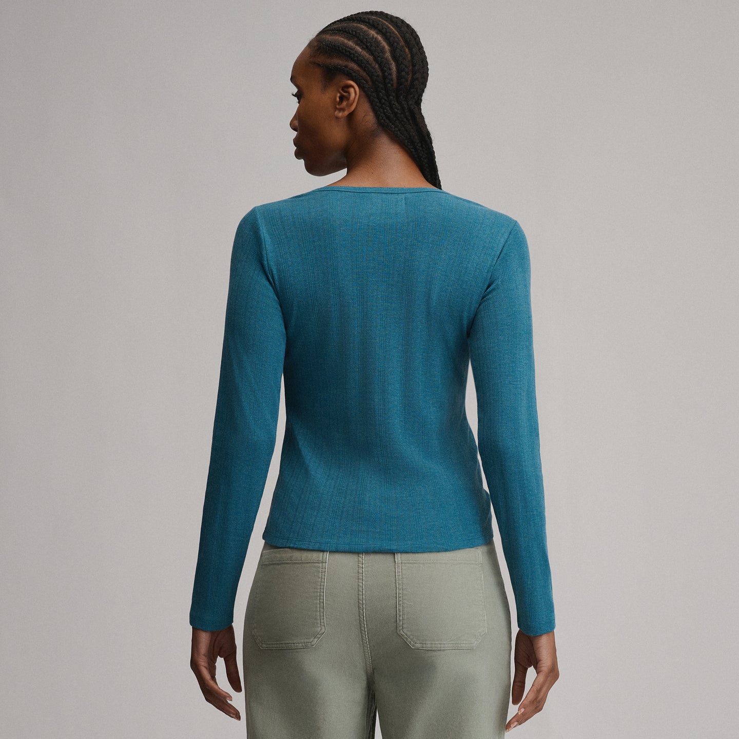 Women's Pointelle Notch-Neck Long-Sleeve Crew-Meridian Blue-2