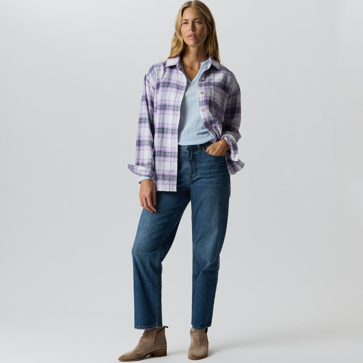 Women's Pointelle Notch-Neck Long-Sleeve Crew-Ice-3