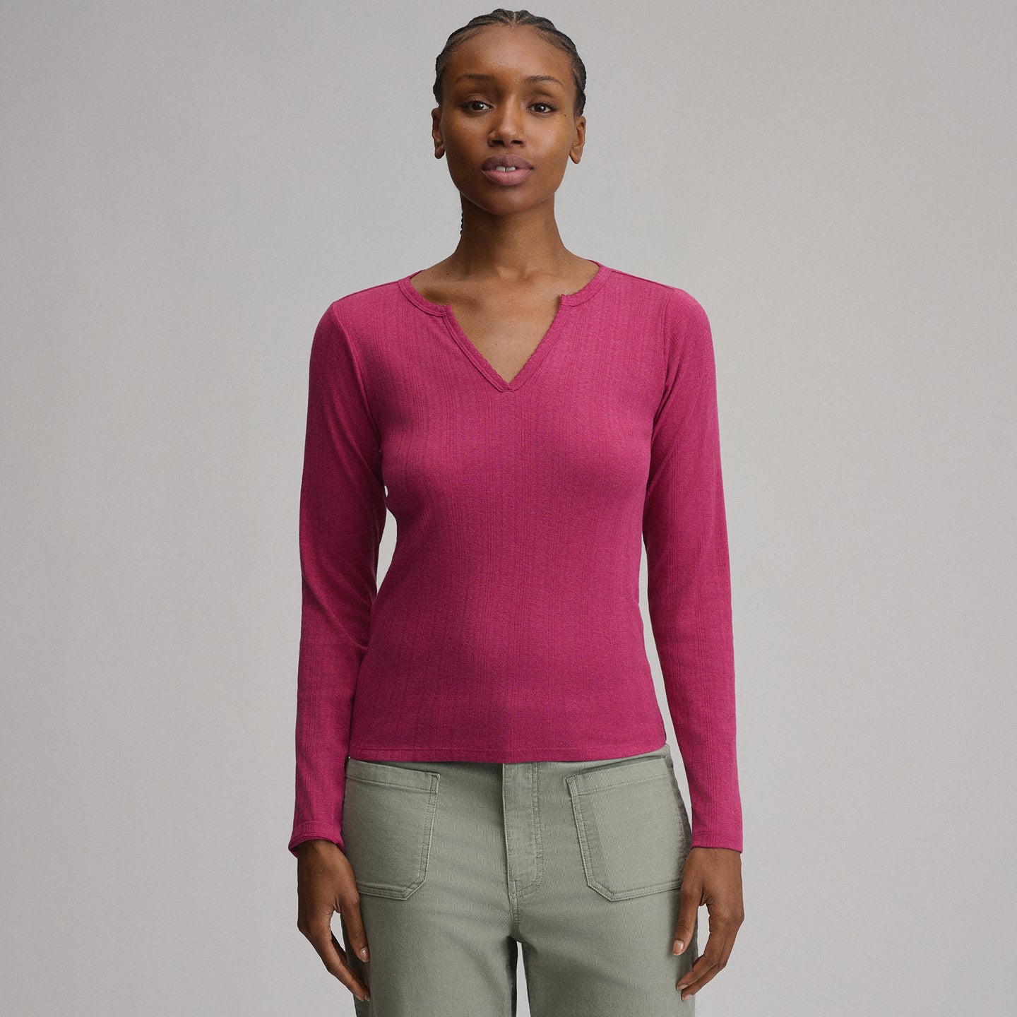 Women's Pointelle Notch-Neck Long-Sleeve Crew-Hibiscus-5