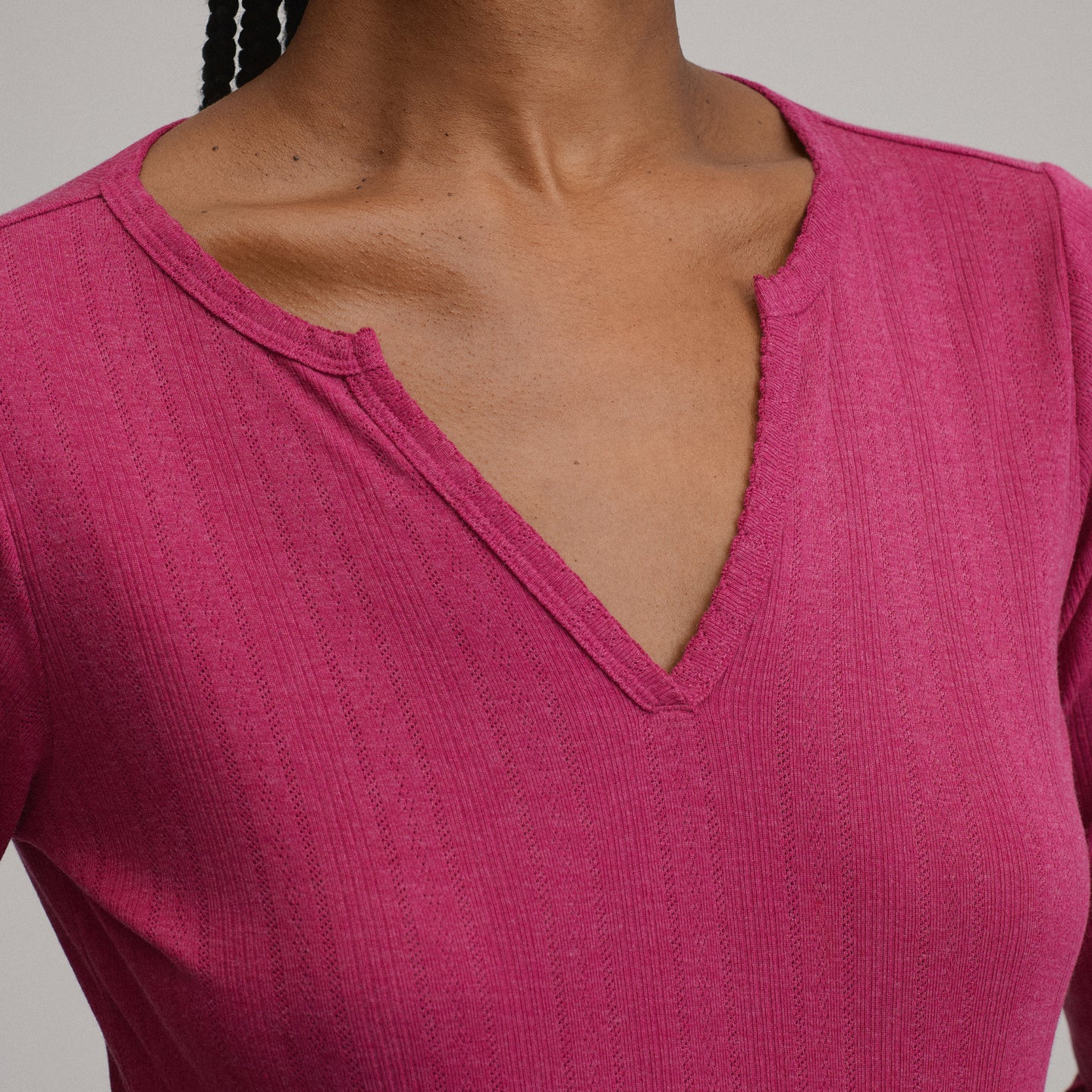 Women's Pointelle Notch-Neck Long-Sleeve Crew-Hibiscus-7