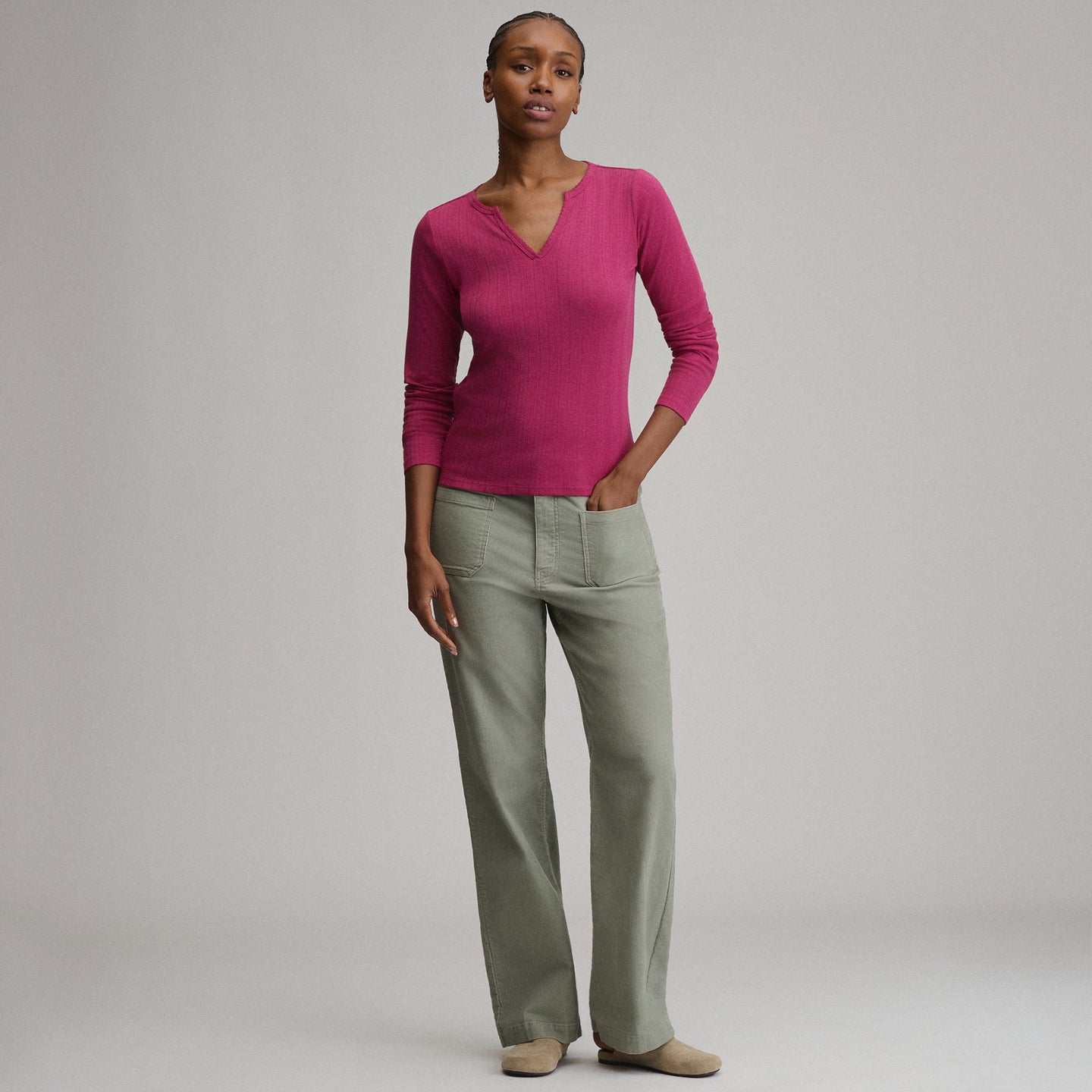 Women's Pointelle Notch-Neck Long-Sleeve Crew-Hibiscus-8