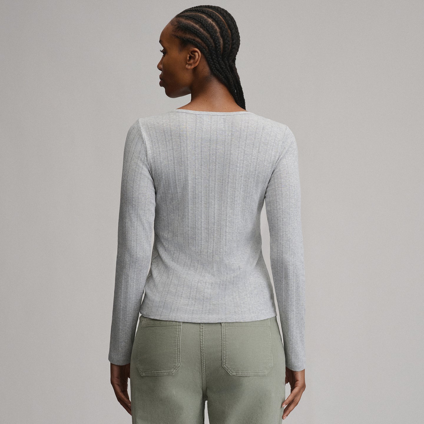Women's Pointelle Notch-Neck Long-Sleeve Crew-Light Hthr Gray-10