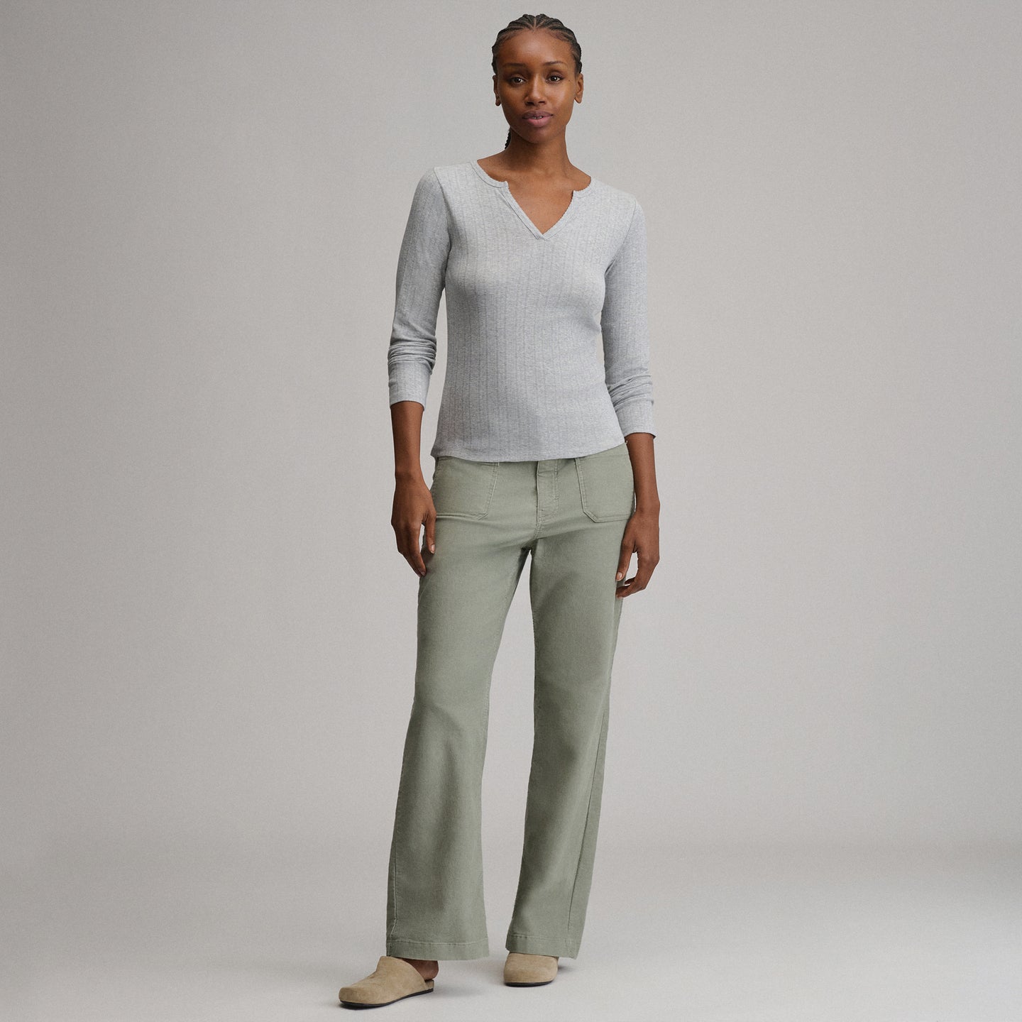 Women's Pointelle Notch-Neck Long-Sleeve Crew-Light Hthr Gray-12