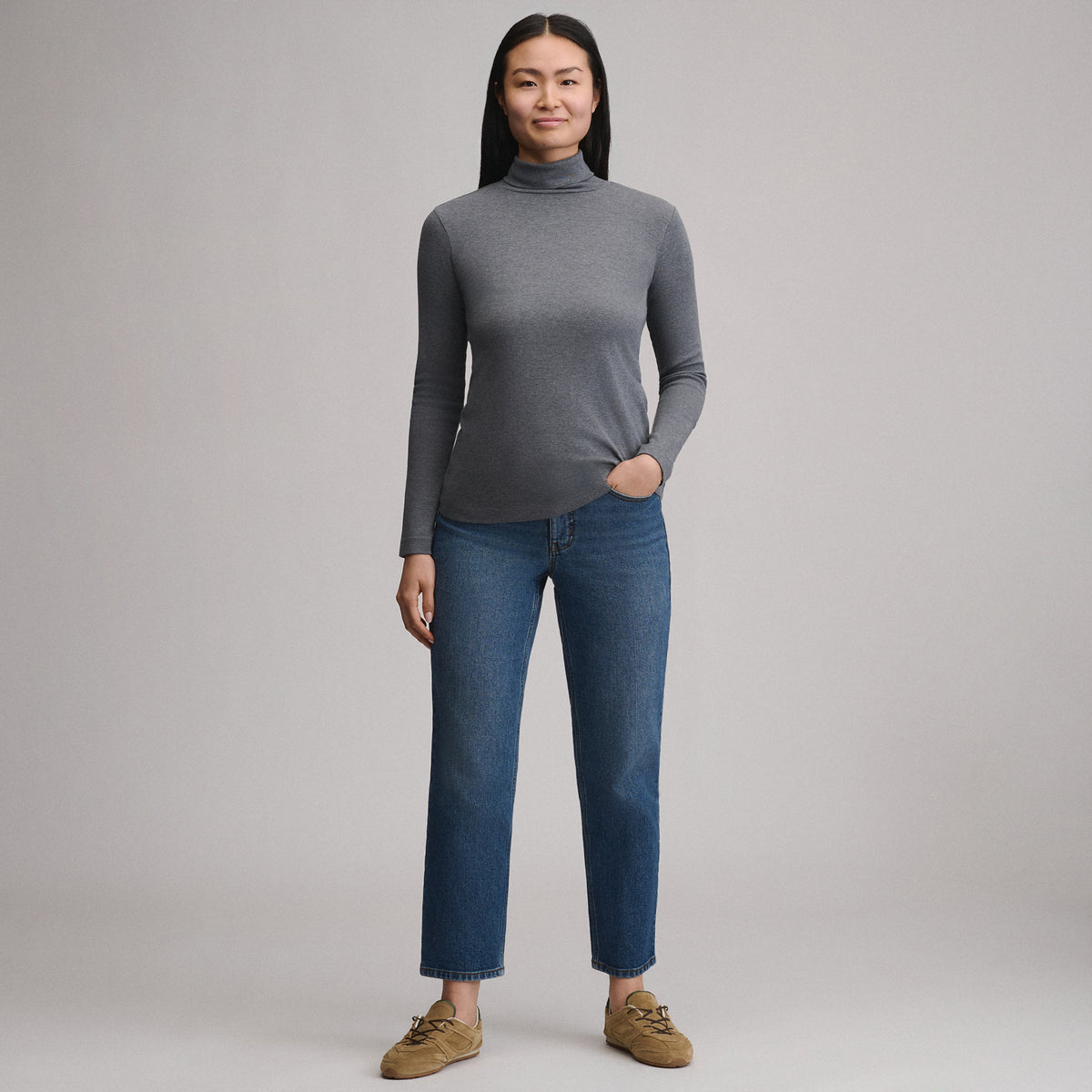 Women's Long-Sleeve Everyday Turtleneck-Med Heather Gray-20