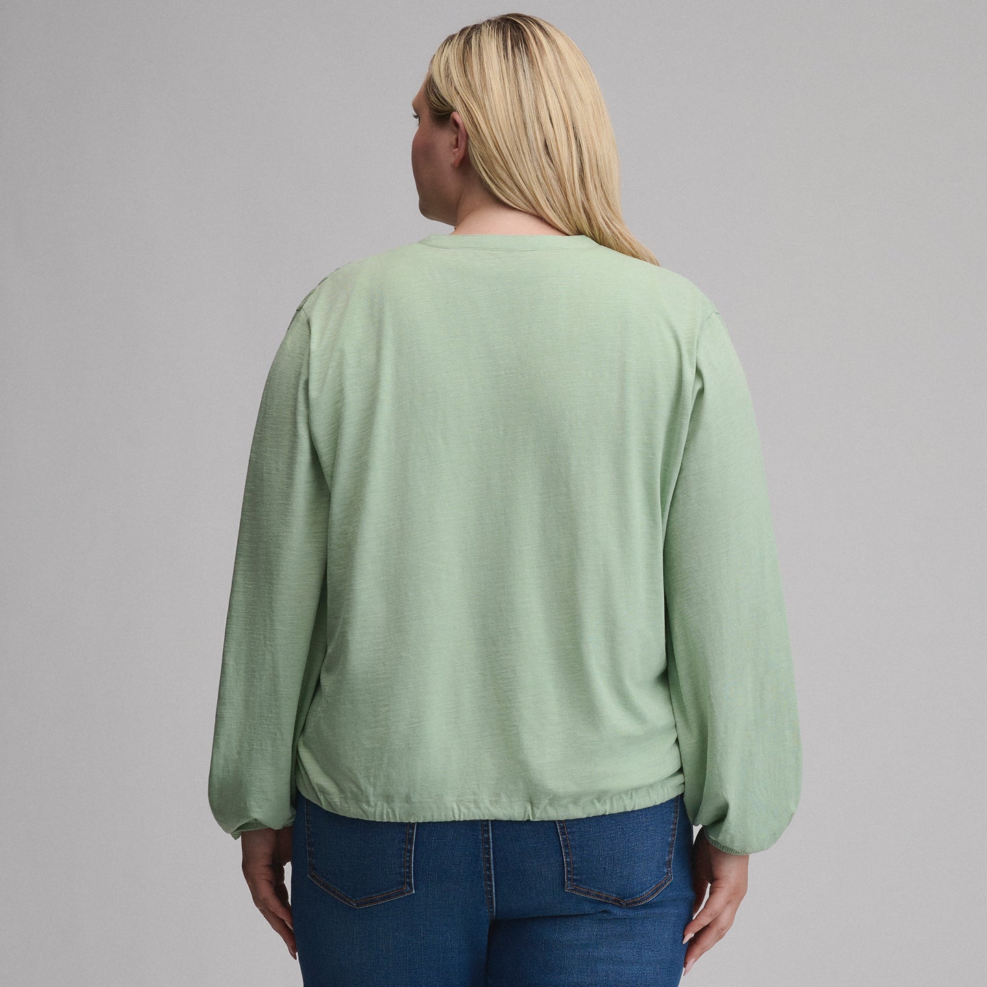 Women's Long-Sleeve Button Front Drawstring Hem Top-Limestone-2