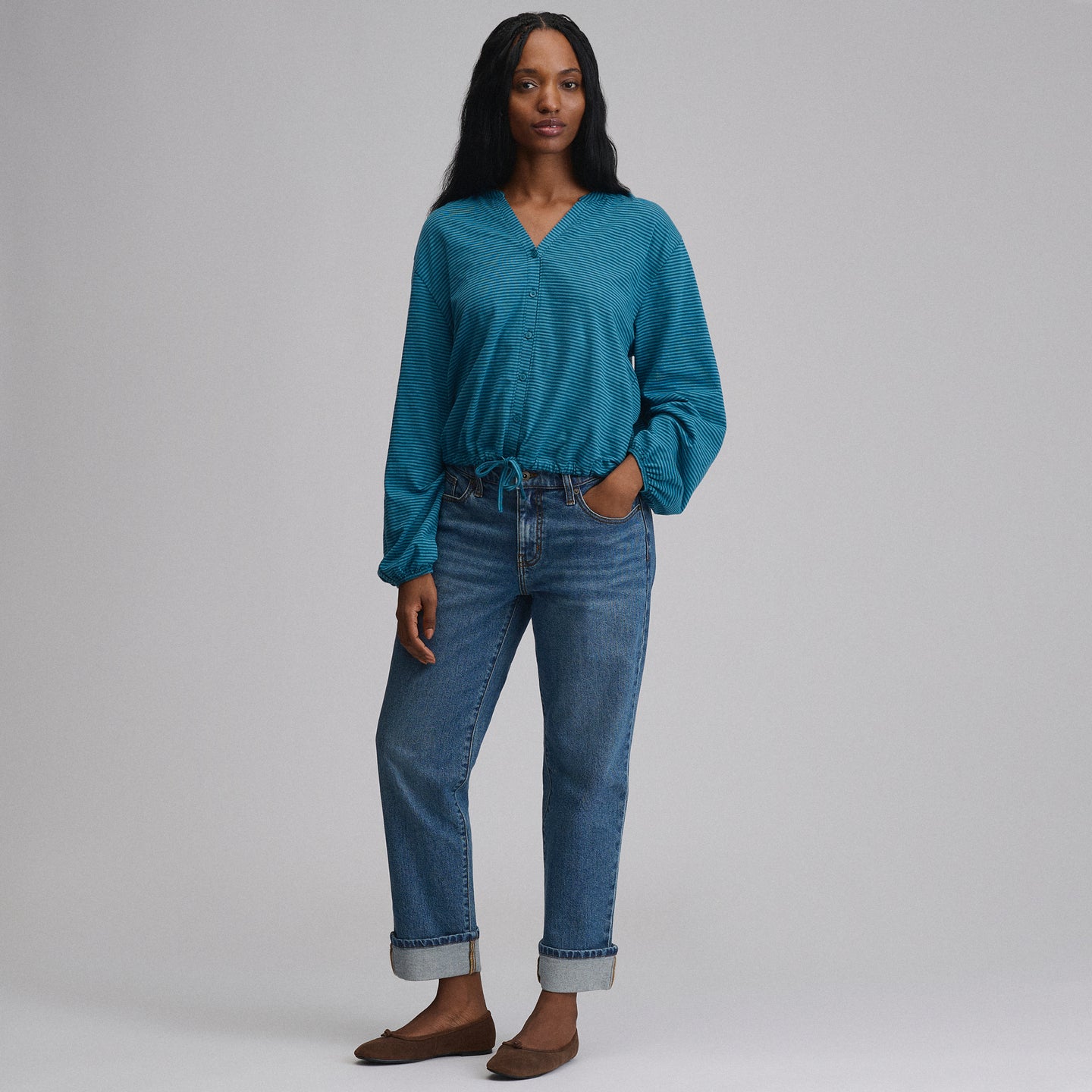 LS Buttondown  Fem Top-Meridian Blue-4