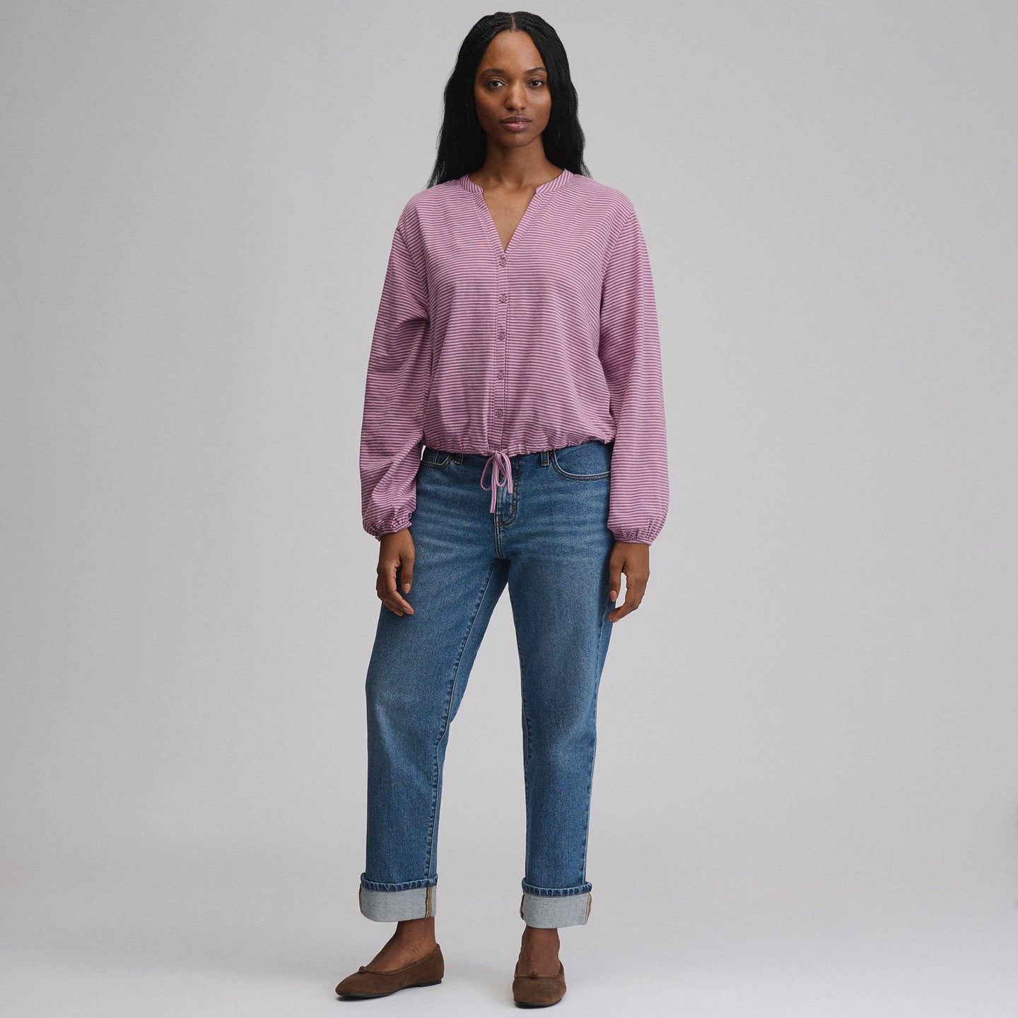 LS Buttondown  Fem Top-Deep Wisteria-8