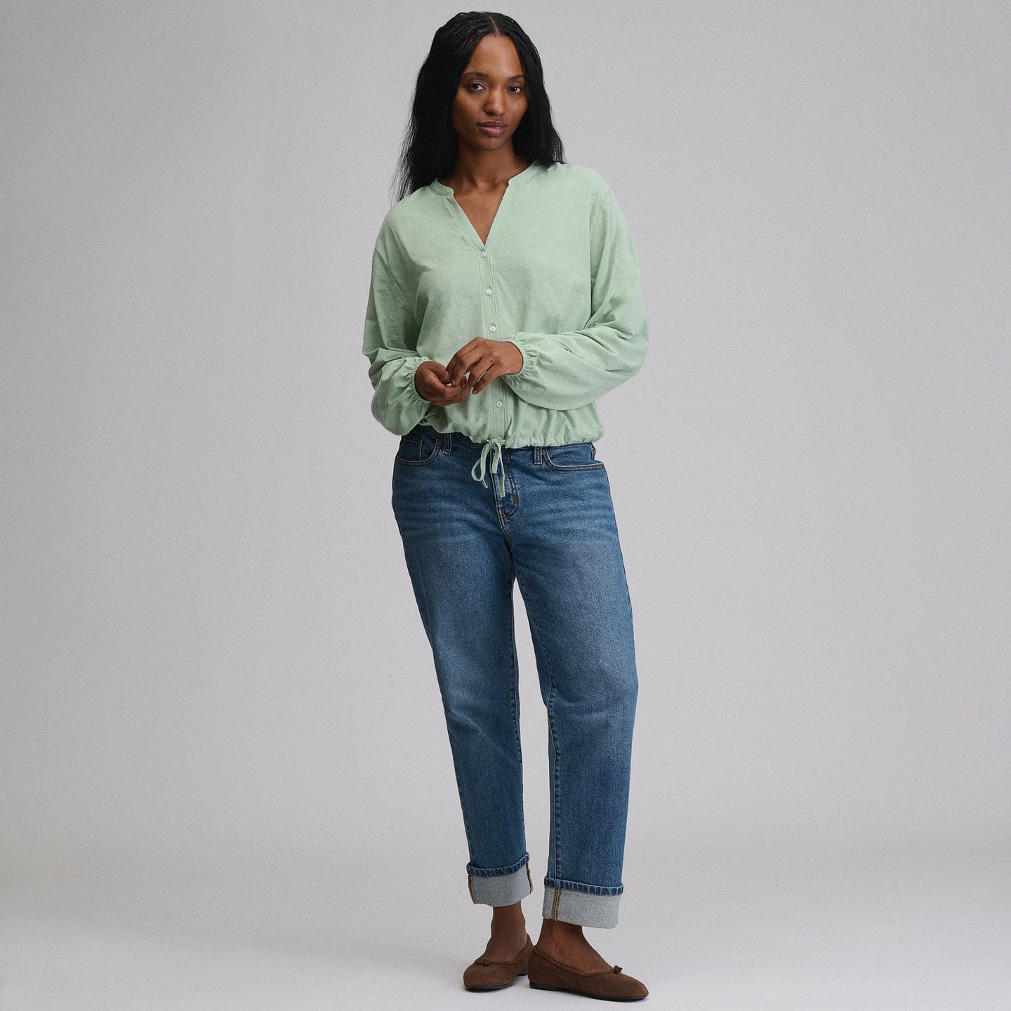 LS Buttondown  Fem Top-Limestone-12
