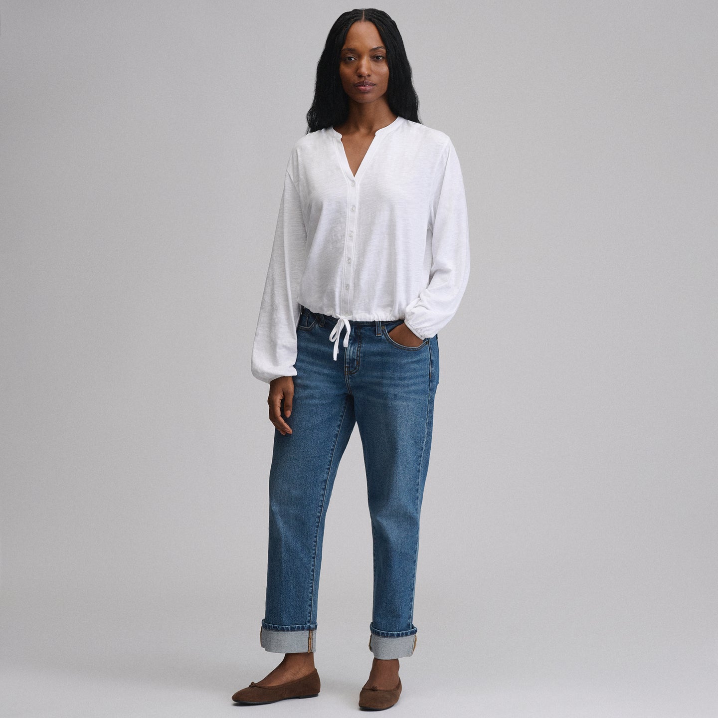 LS Buttondown  Fem Top-White-16