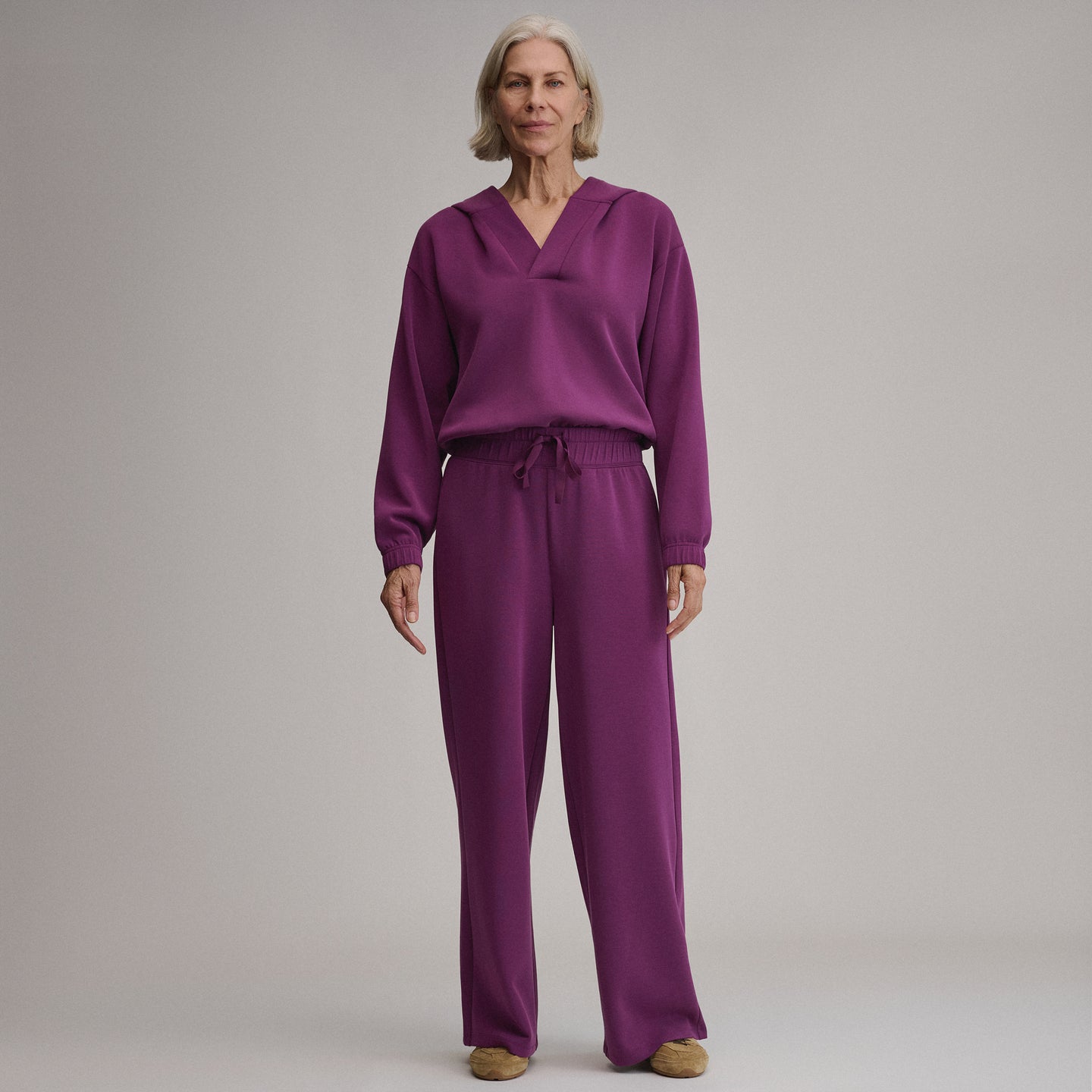 Women's Luxe Soft Wide-Leg Pants-Wine Berry-16