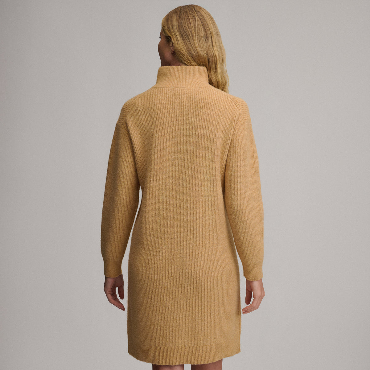 Women's Long-Sleeve Ribbed Zip Mock Sweater Dress-Heather Oatmeal-6