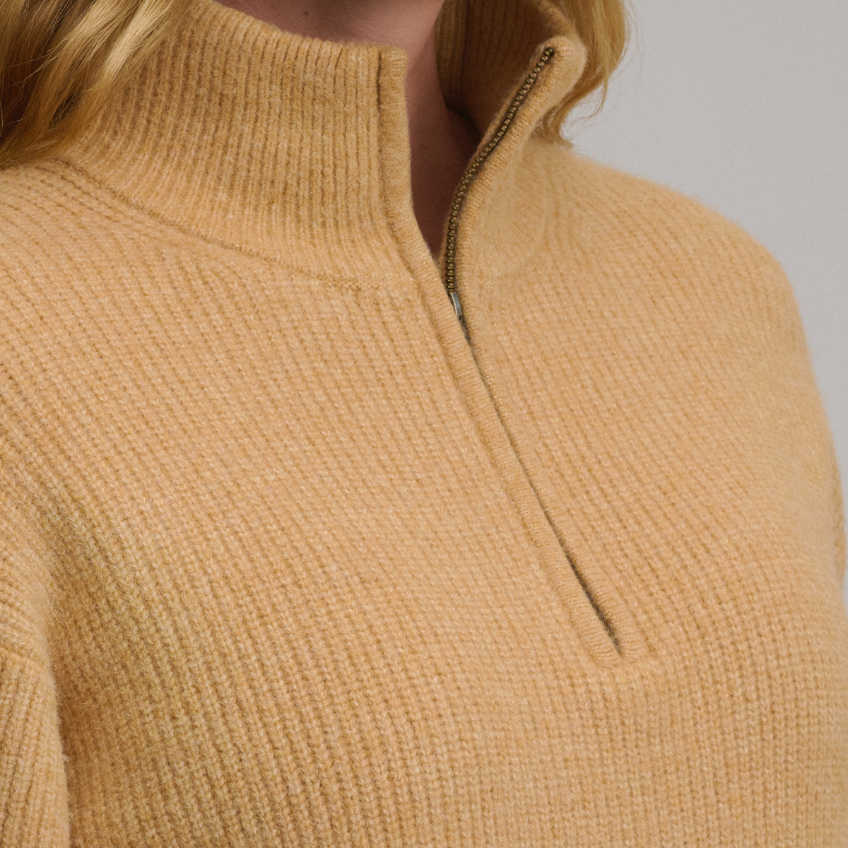Women's Long-Sleeve Ribbed Zip Mock Sweater Dress-Heather Oatmeal-7