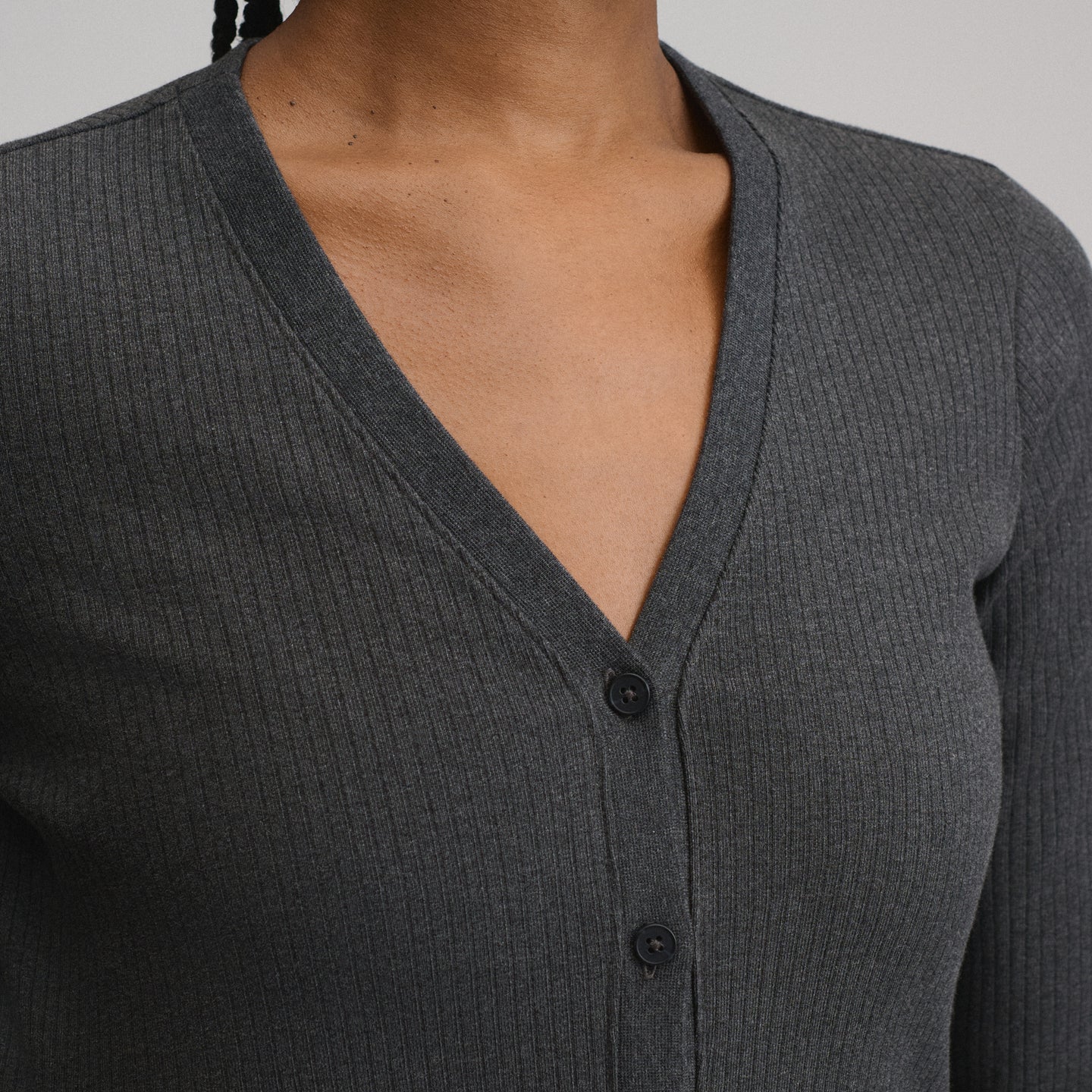 Women's Long-Sleeve Button Front Ribbed Knit Midi Dress-Charcoal-3