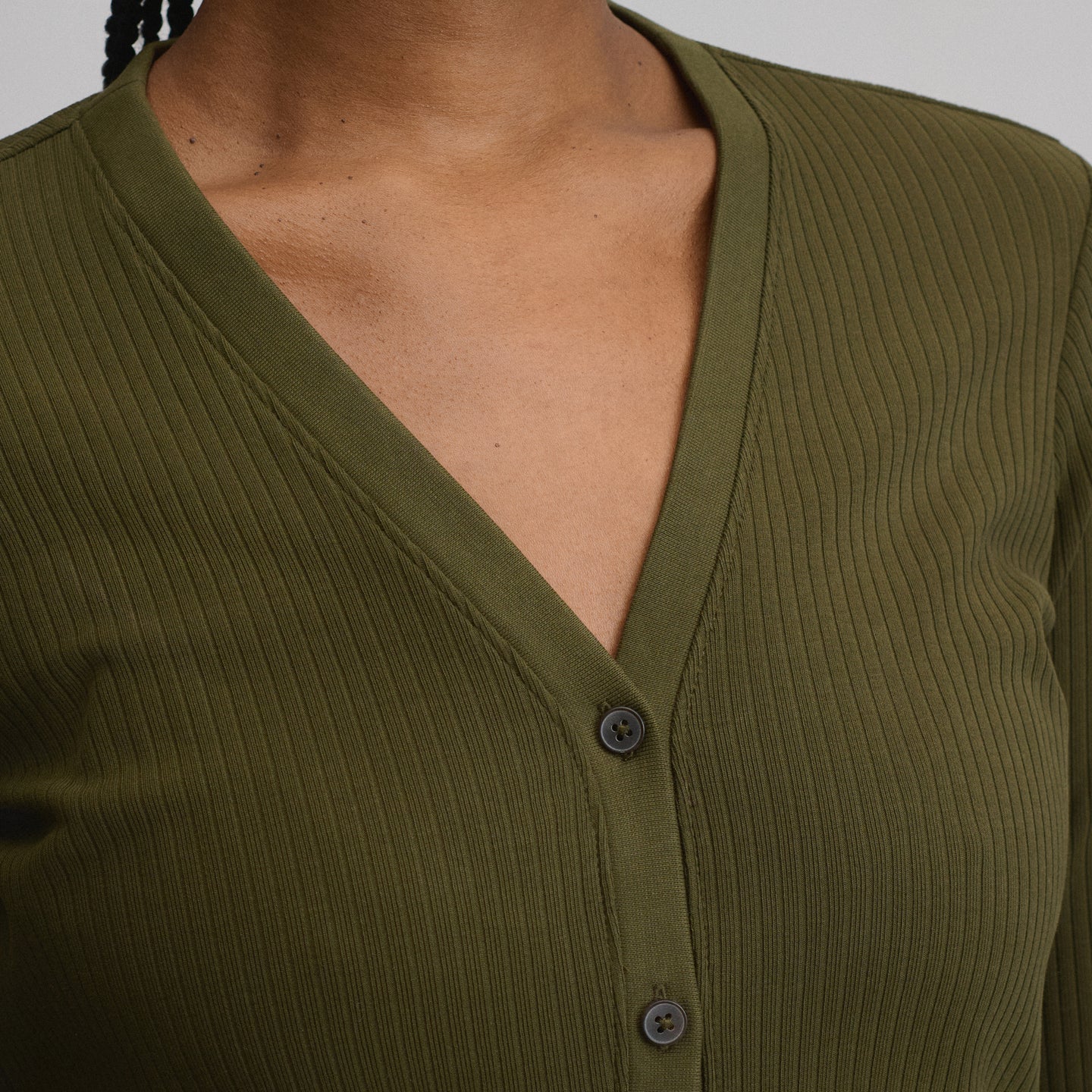 Women's Long-Sleeve Button Front Ribbed Knit Midi Dress-Deep Olive-7