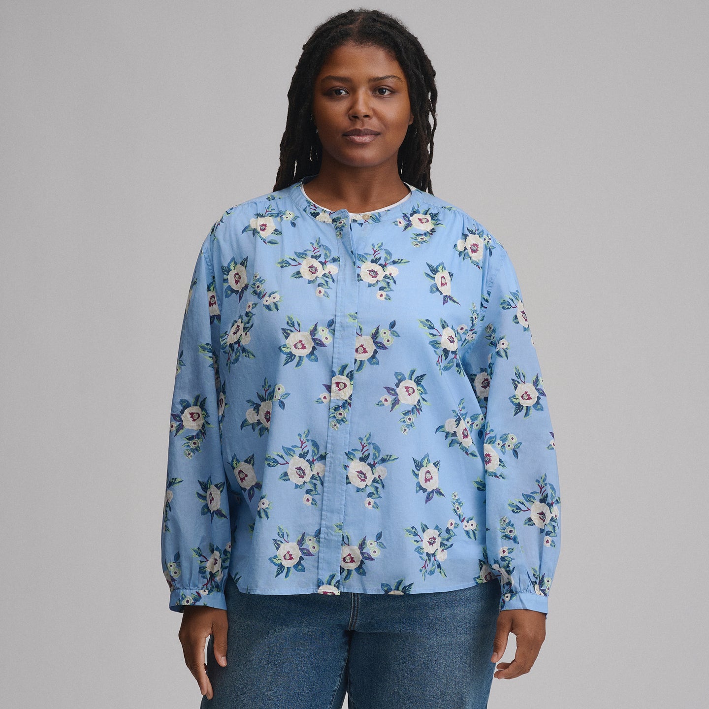 Women's Long-Sleeve Collarless Button-Down Shirt-Cascade-5