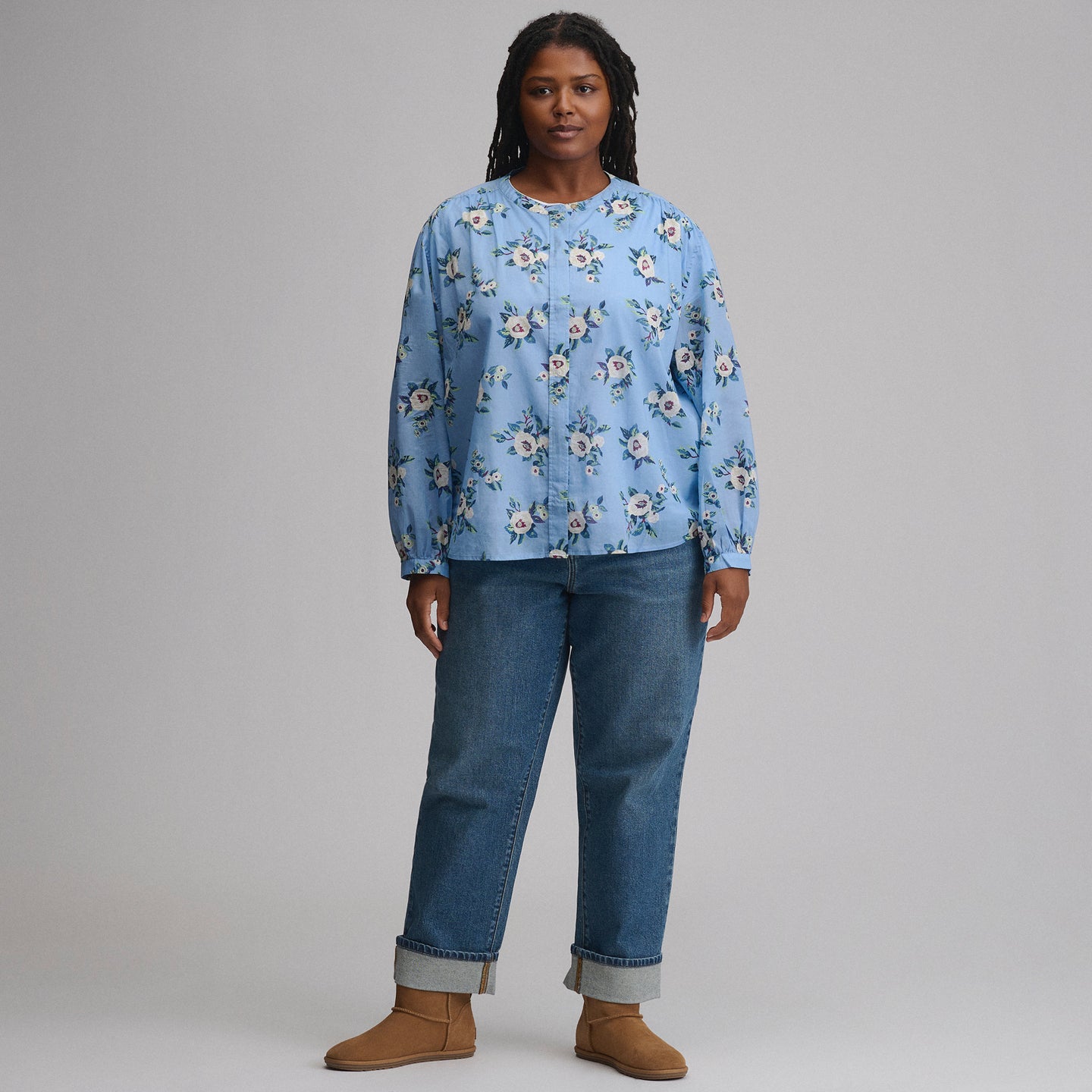 Women's Long-Sleeve Collarless Button-Down Shirt-Cascade-8