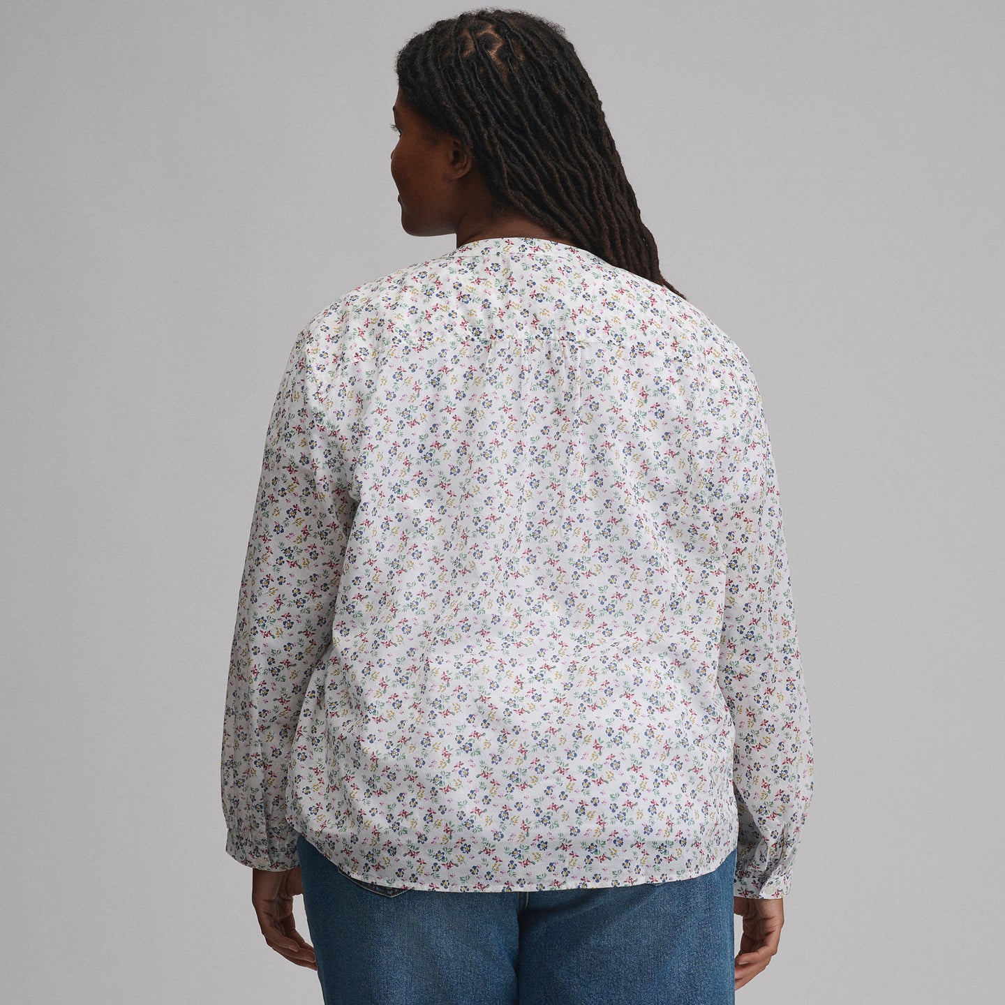 Women's Long-Sleeve Collarless Button-Down Shirt-Ivory-11