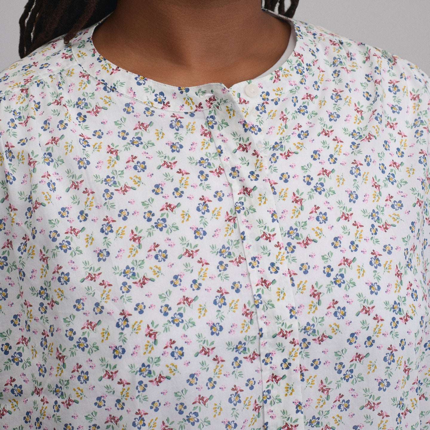 Women's Long-Sleeve Collarless Button-Down Shirt-Ivory-13