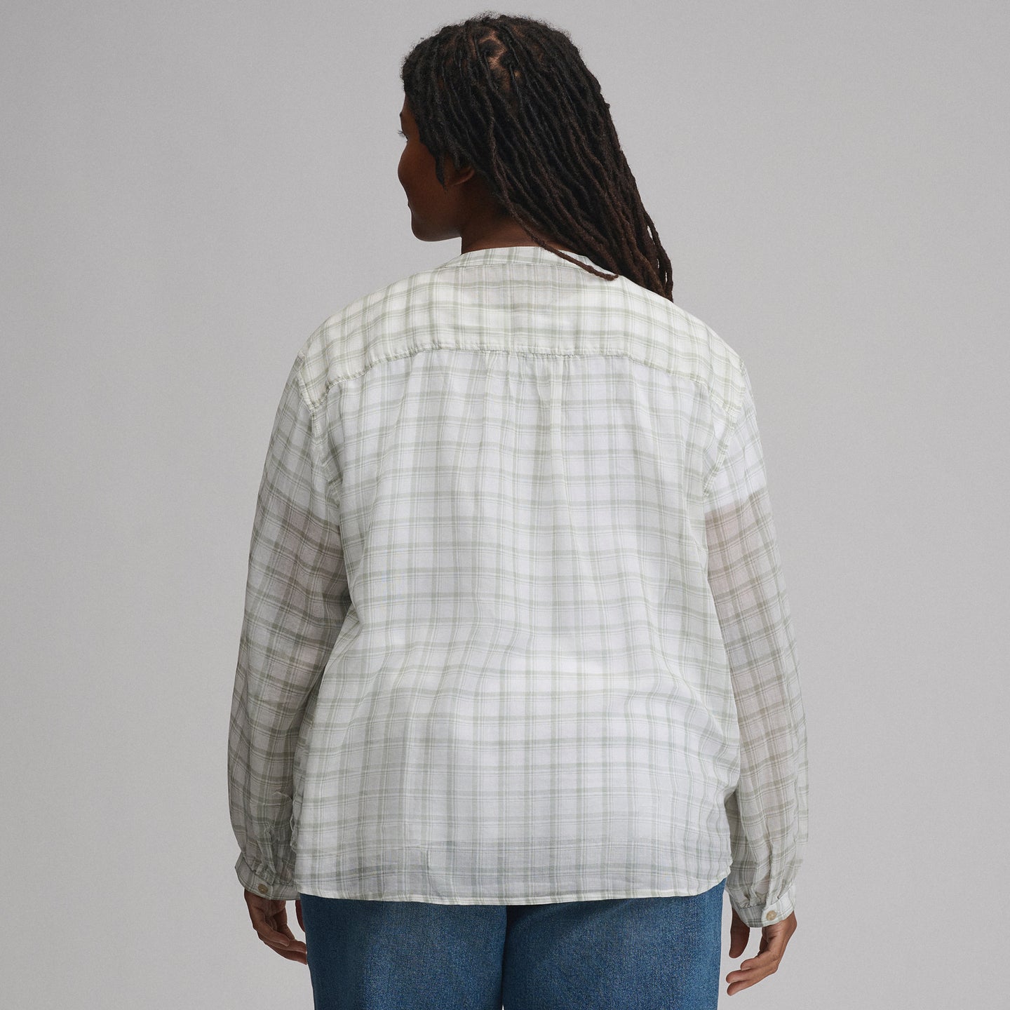 Women's Long-Sleeve Collarless Button-Down Shirt-Sage-18