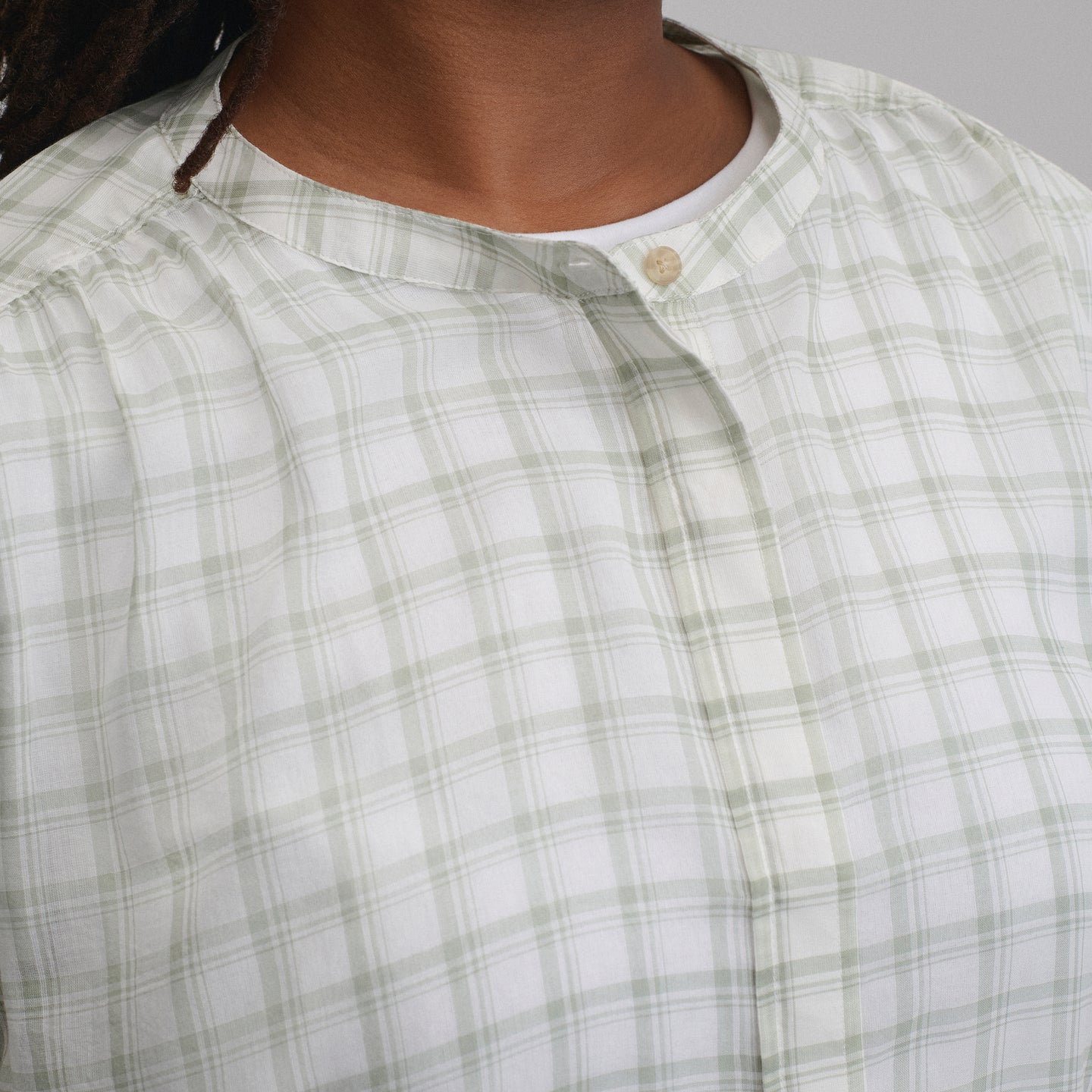 Women's Long-Sleeve Collarless Button-Down Shirt-Sage-19