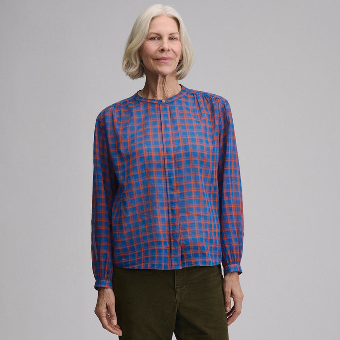 Women's Long-Sleeve Collarless Button-Down Shirt