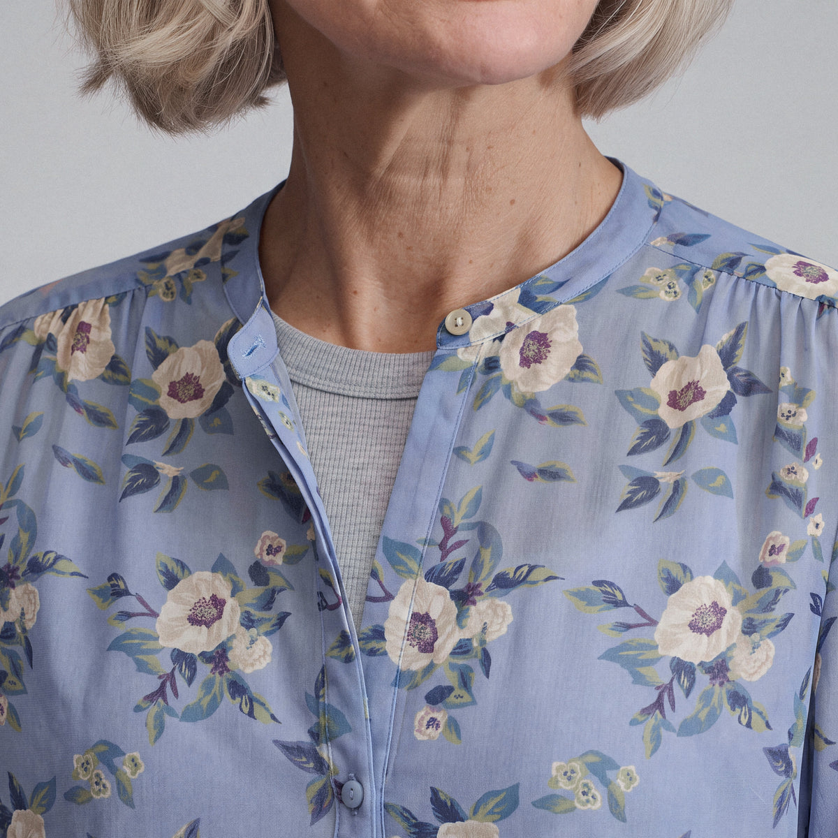 Women's Long-Sleeve Collarless Button-Down Shirt-Cascade-3