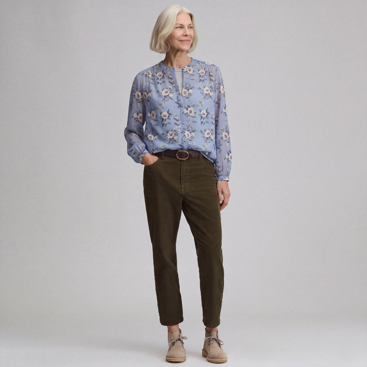 Women's Long-Sleeve Collarless Button-Down Shirt-Cascade-4