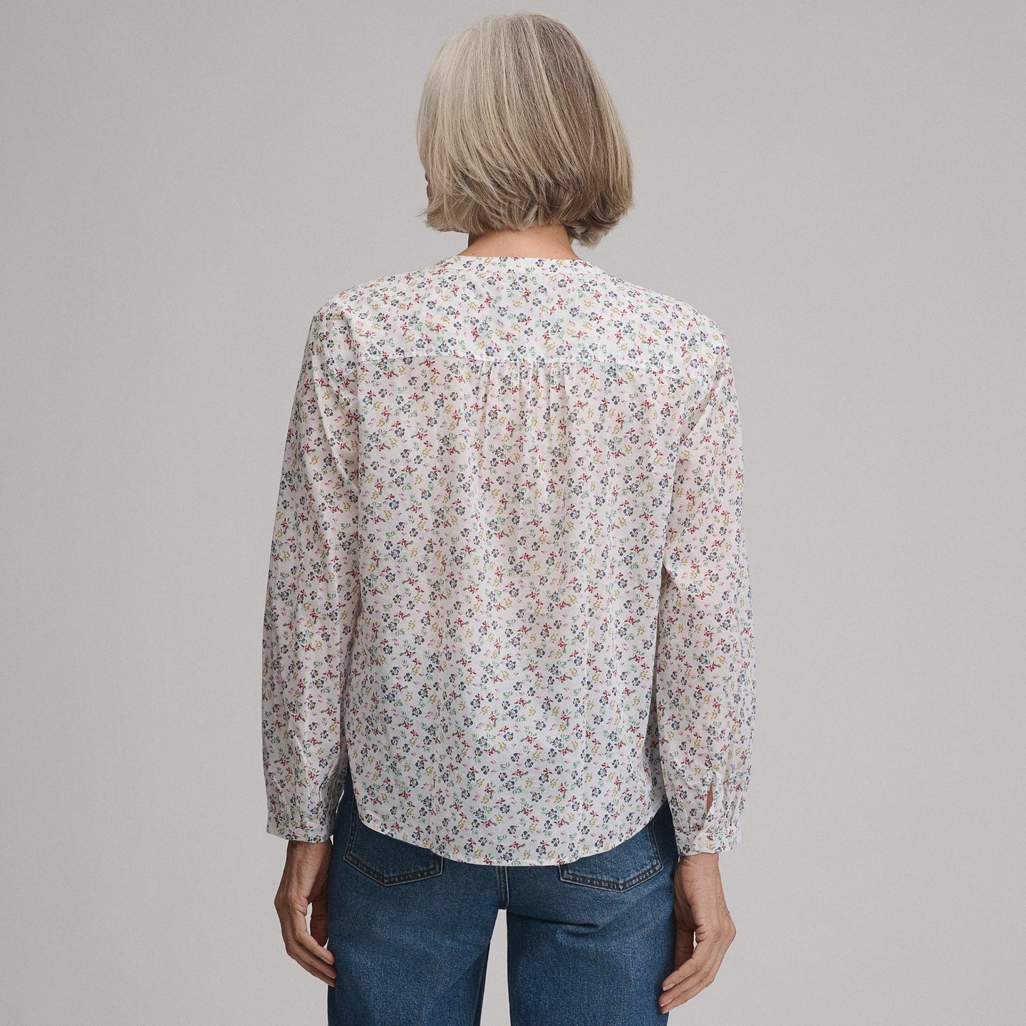 Women's Long-Sleeve Collarless Button-Down Shirt-Ivory-12