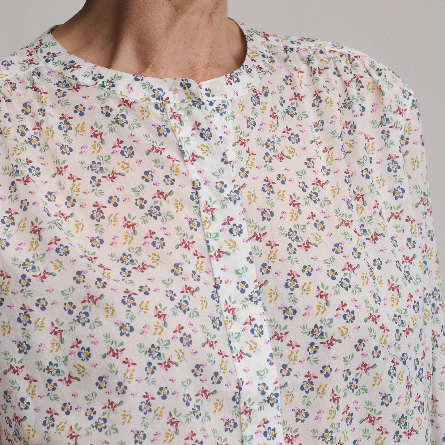 Women's Long-Sleeve Collarless Button-Down Shirt-Ivory-14