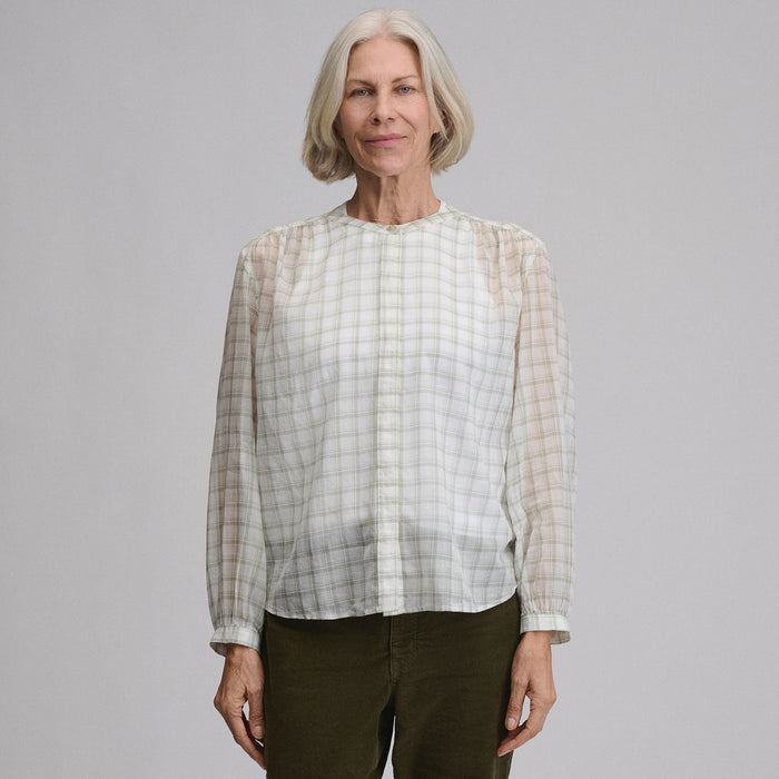 Women's Long-Sleeve Collarless Button-Down Shirt