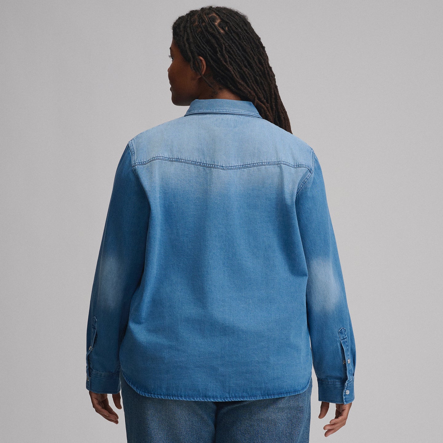 Women's Long-Sleeve Western Denim Shirt-Blue Denim-3