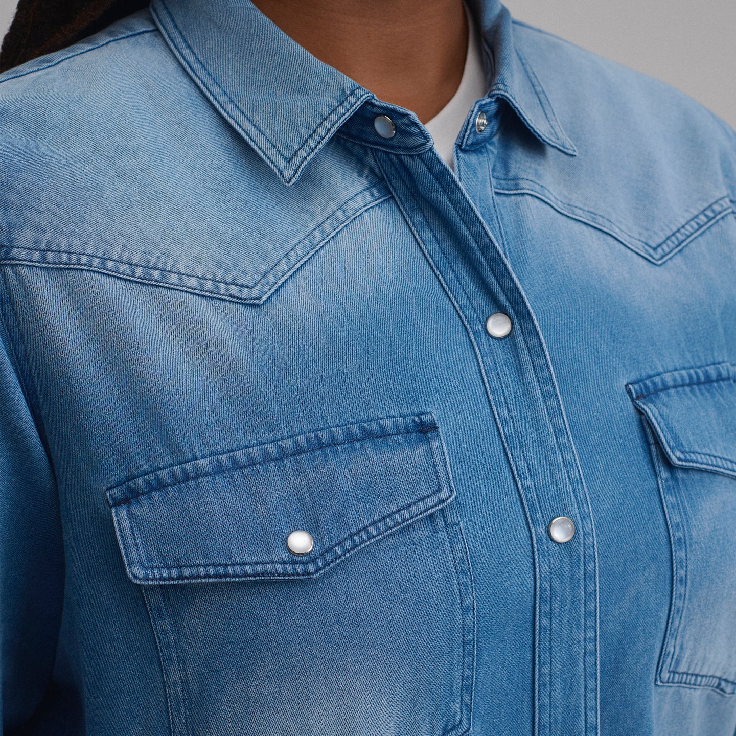 Women's Long-Sleeve Western Denim Shirt-Blue Denim-5