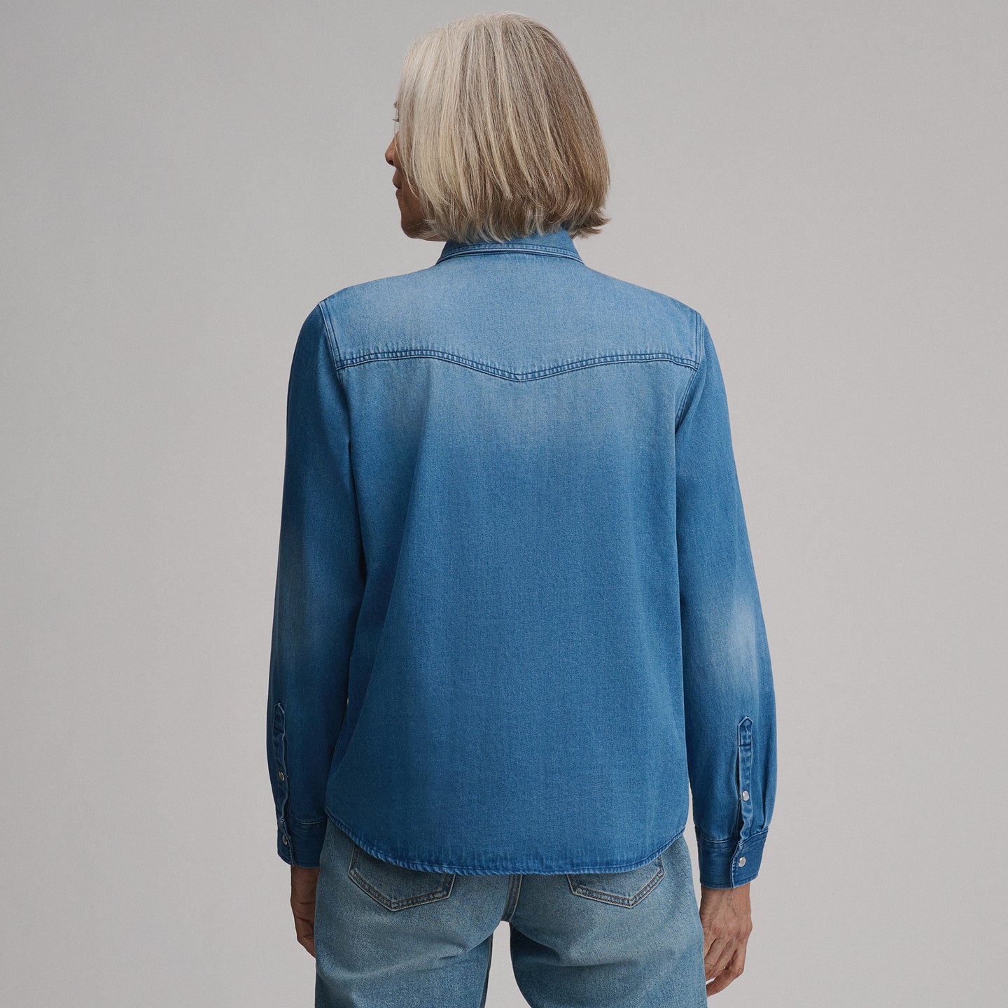 Women's Long-Sleeve Western Denim Shirt-Blue Denim-4