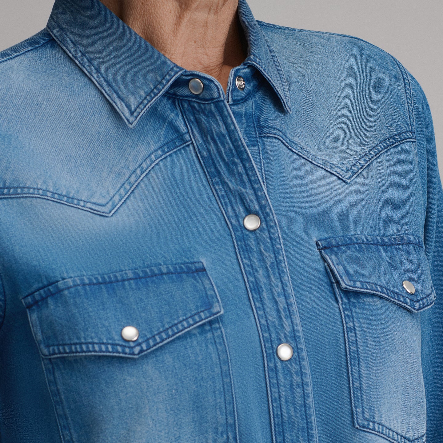 Women's Long-Sleeve Western Denim Shirt-Blue Denim-6