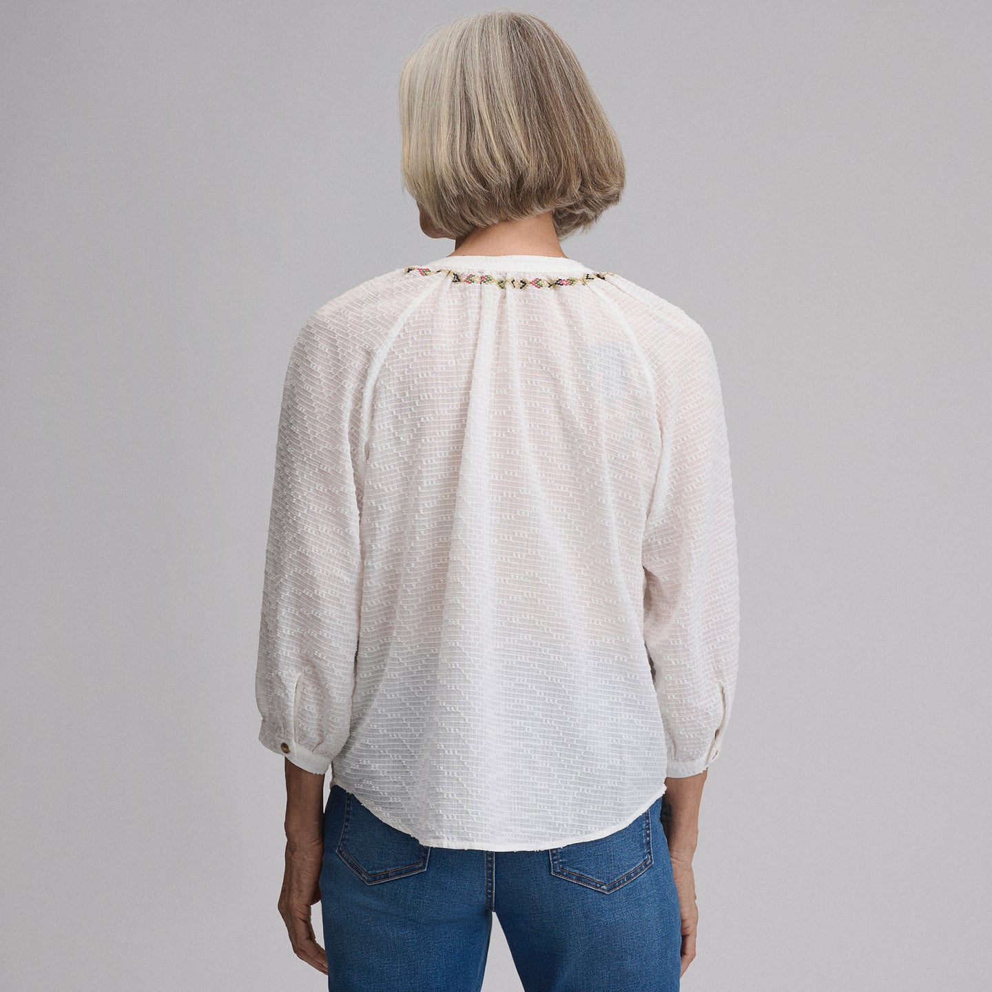 Splitneck Popover Blouse-Ivory-6