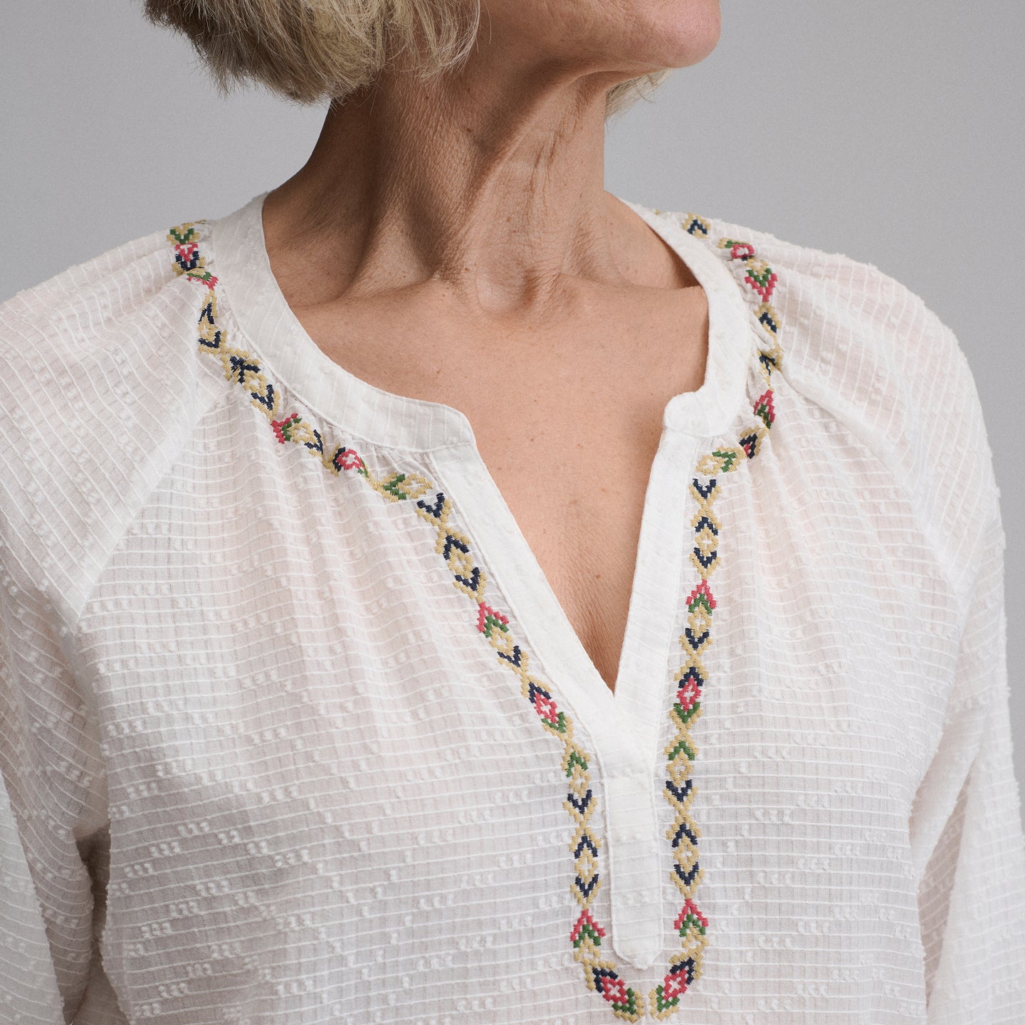 Splitneck Popover Blouse-Ivory-7