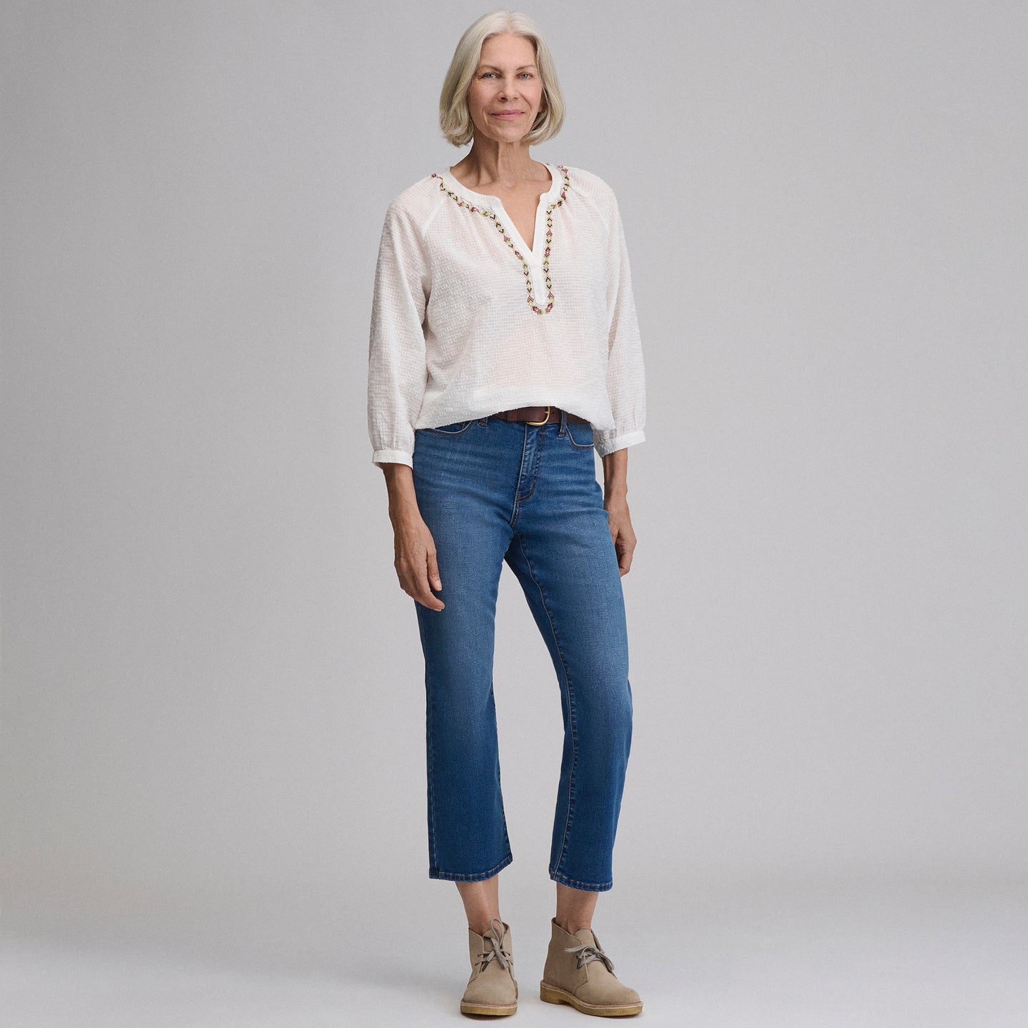 Splitneck Popover Blouse-Ivory-8